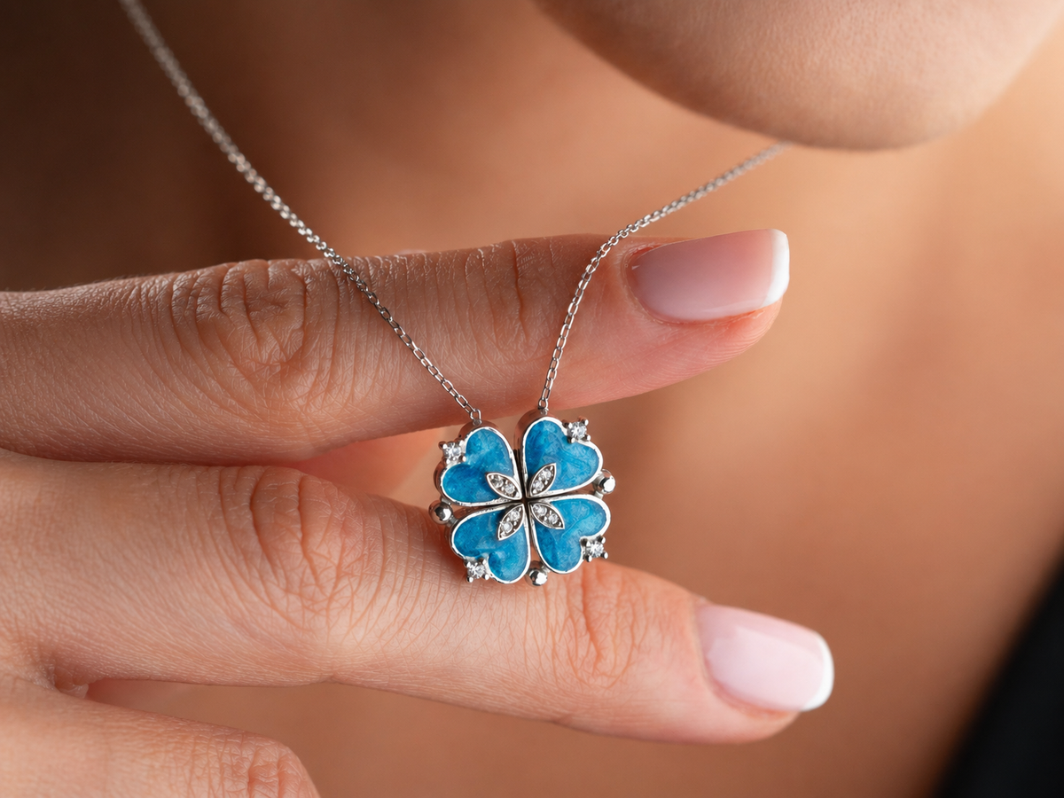 Convertible Blue Clover Heart Necklace