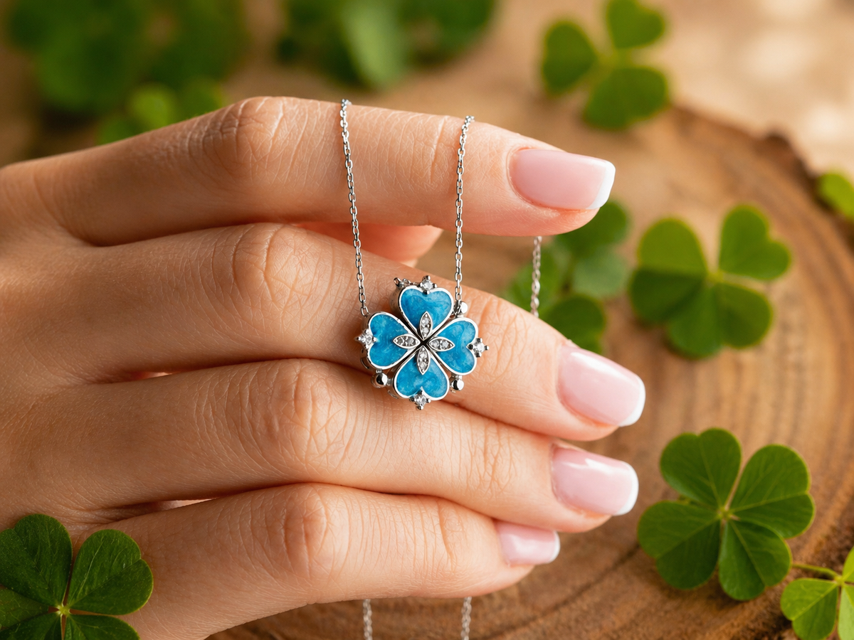 Convertible Blue Clover Heart Necklace