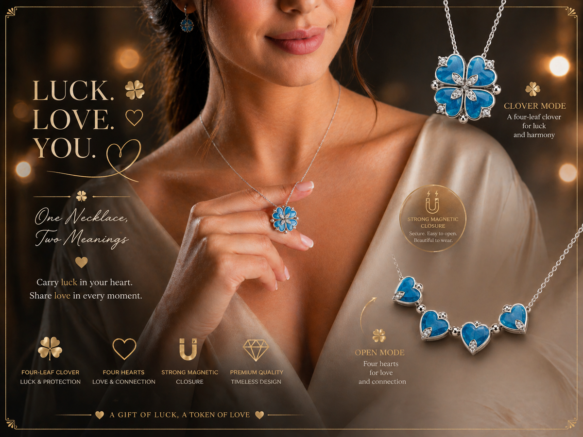 Convertible Blue Clover Heart Necklace