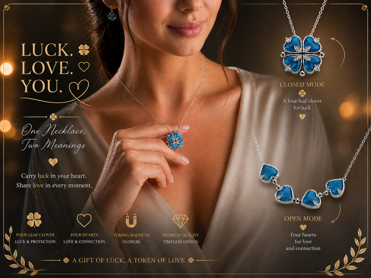 Convertible Blue Clover Heart Necklace