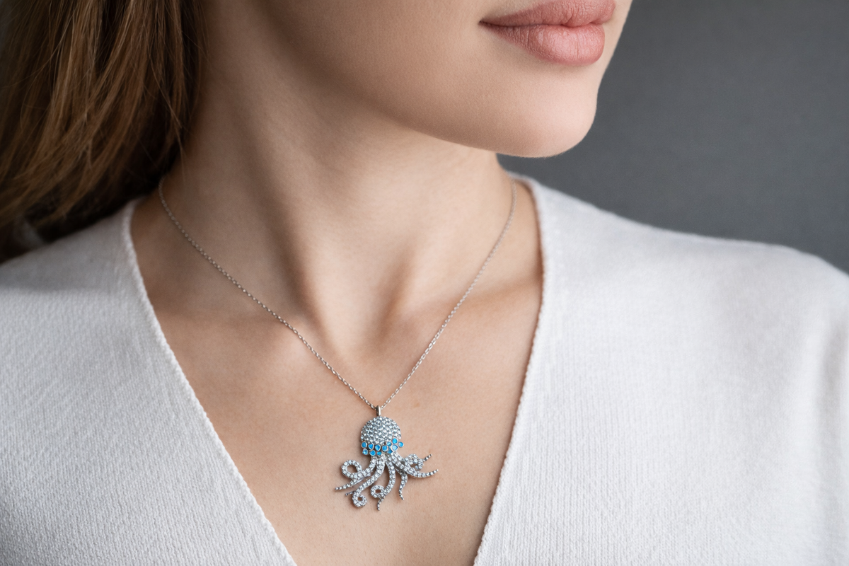 Pave Crystal Octopus Pendant Necklace