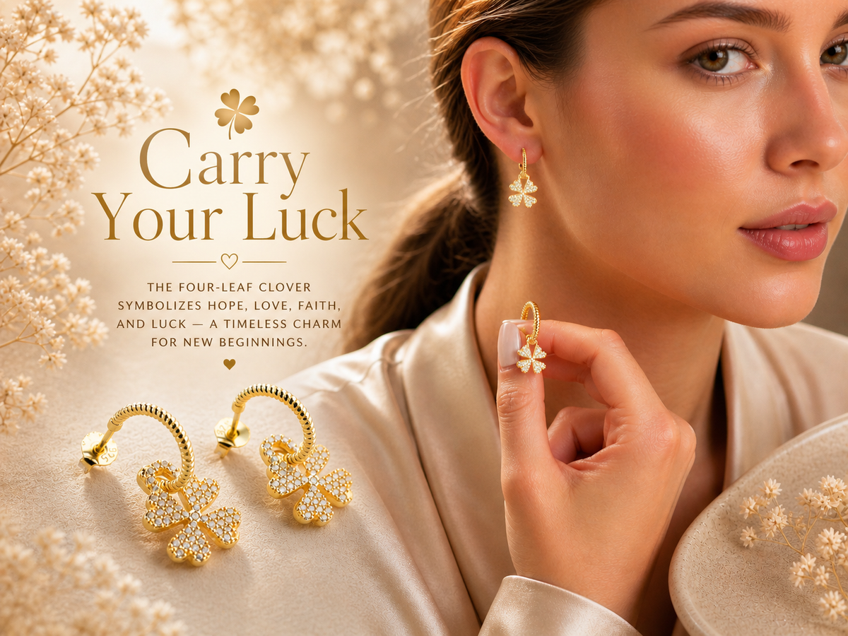 Pave Clover Drop Hoop Earrings