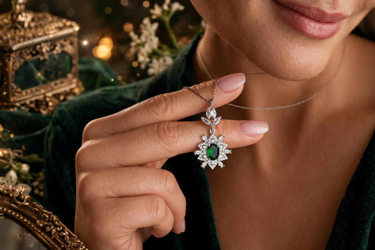 Emerald Green Floral Pendant Necklace