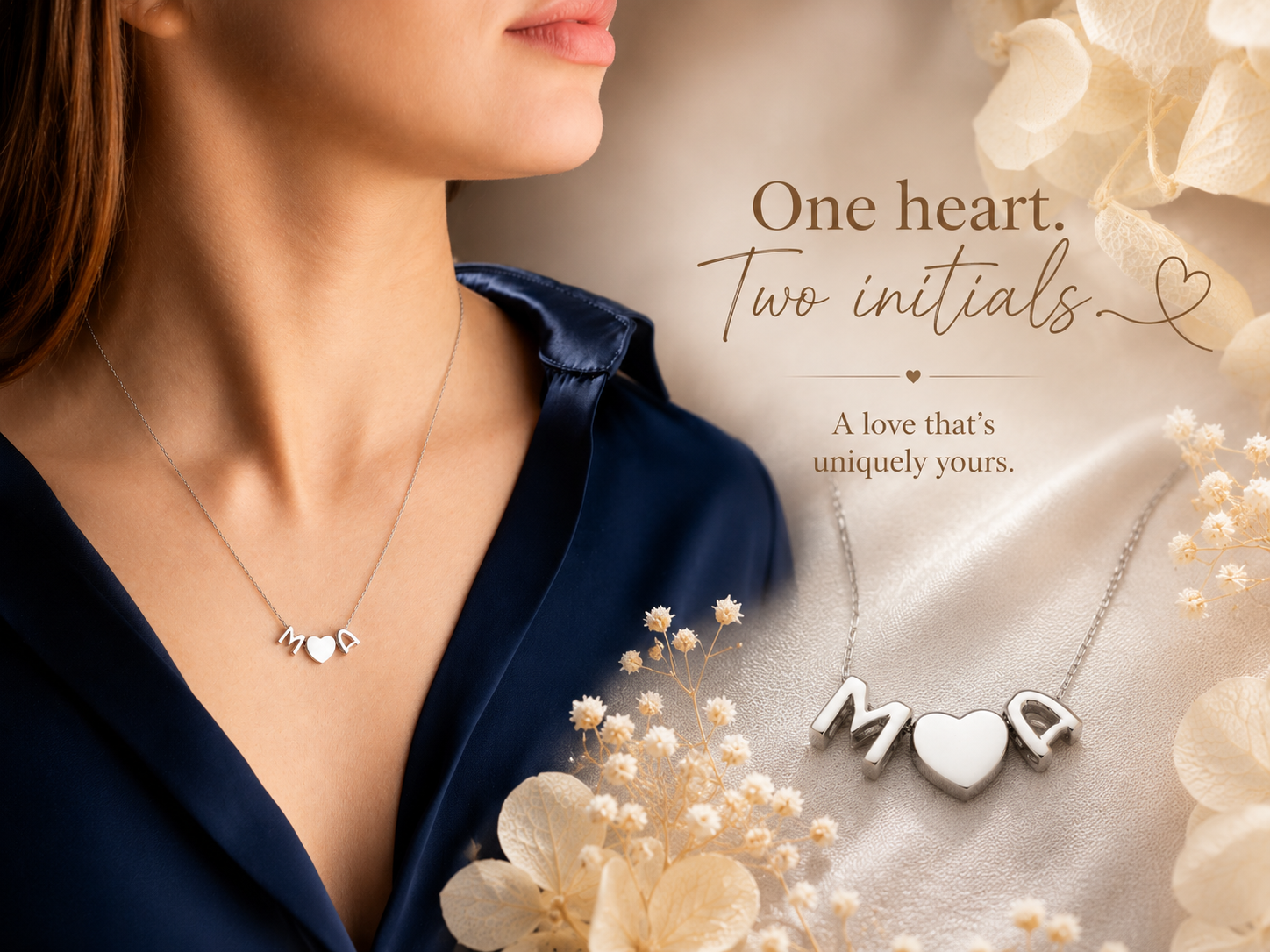 Custom Couple's Initials Heart Necklace