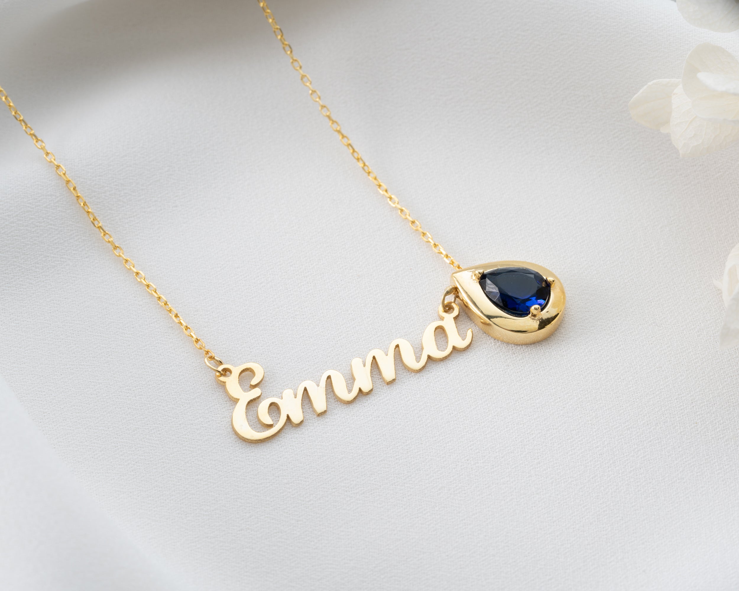 Custom Name Necklace with Birthstone Charm