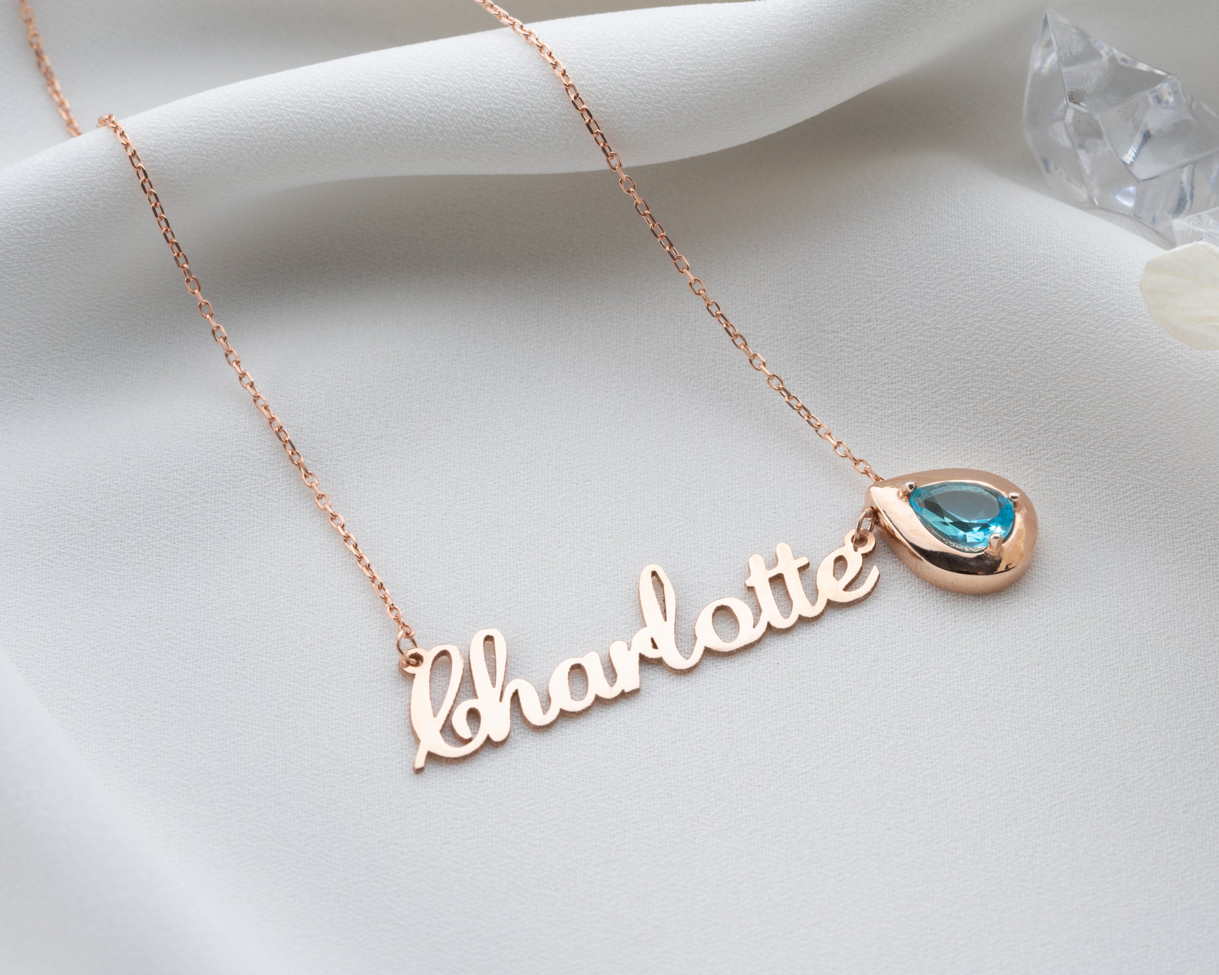 Custom Name Necklace with Birthstone Charm