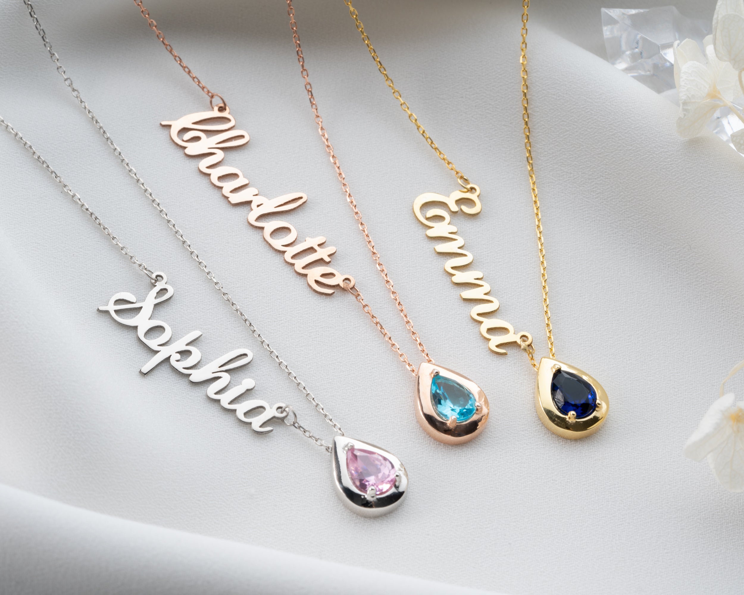 Custom Name Necklace with Birthstone Charm