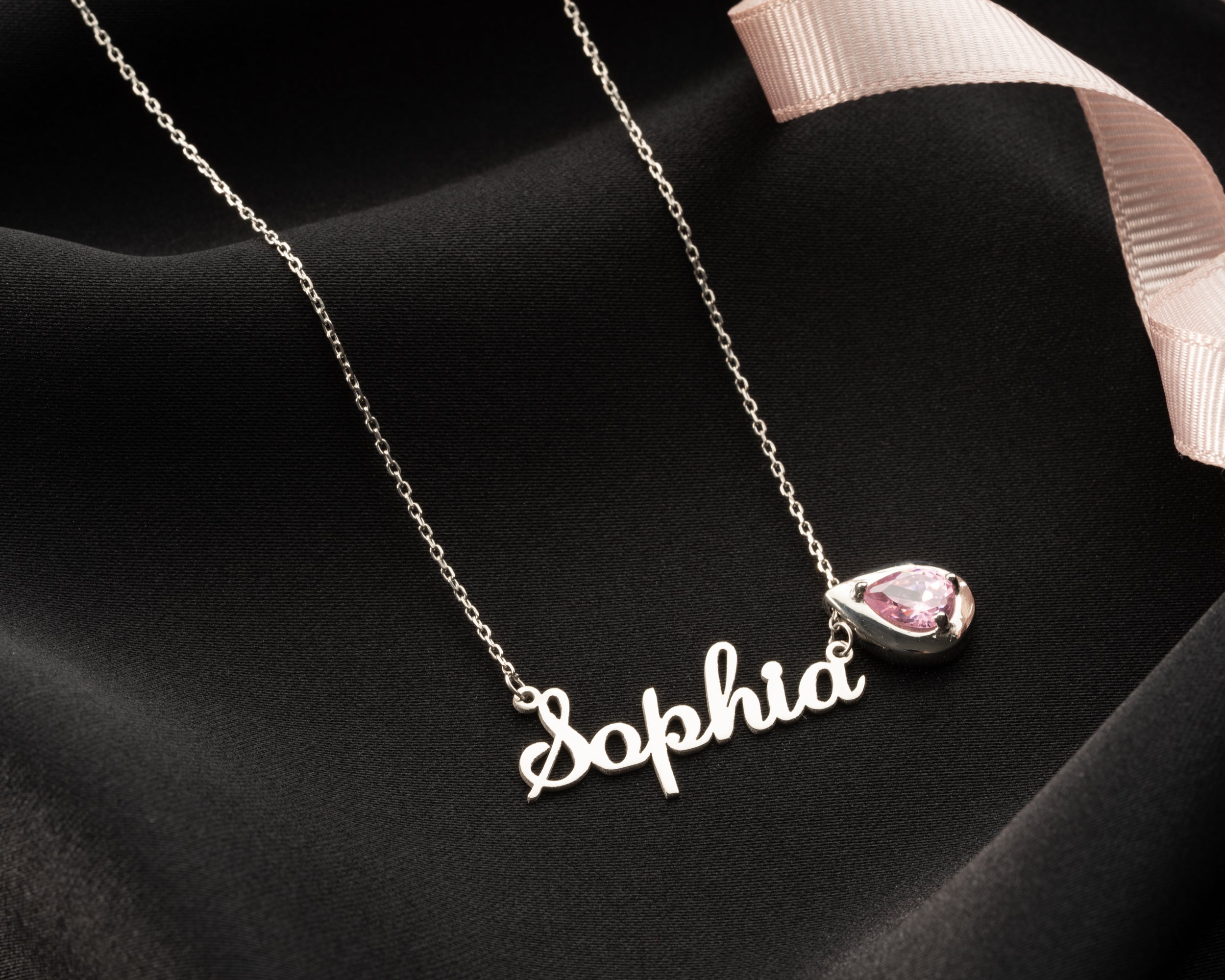 Custom Name Necklace with Birthstone Charm