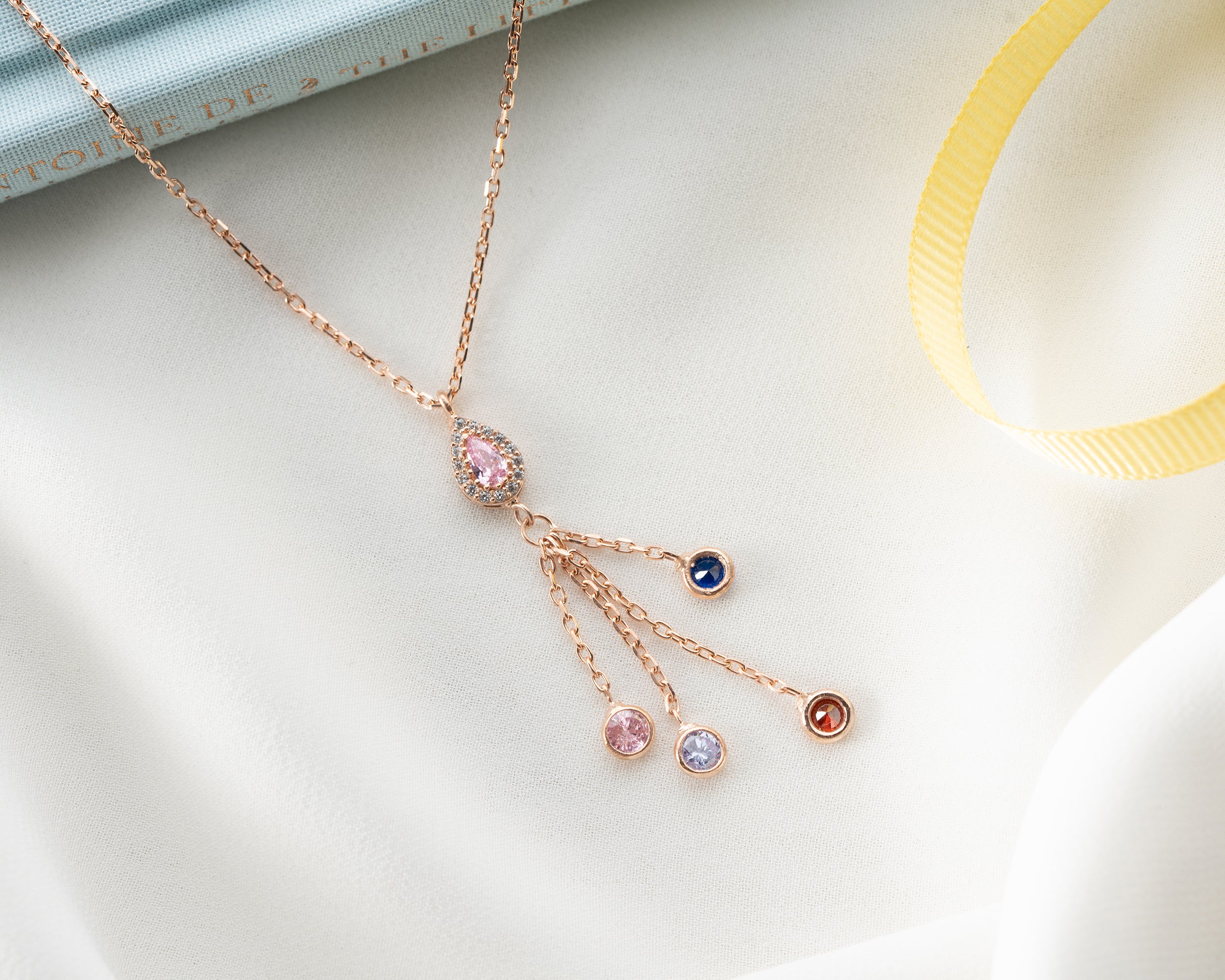 Minimal Family Birthstone Drop Necklace
