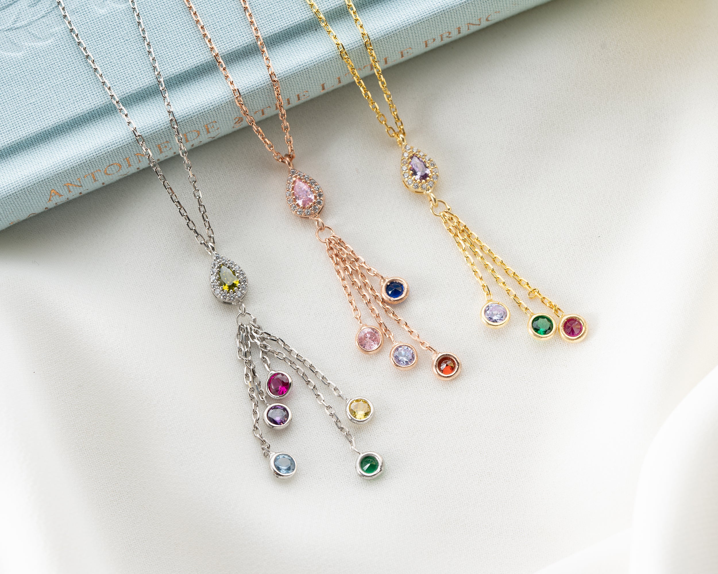 Minimal Family Birthstone Drop Necklace