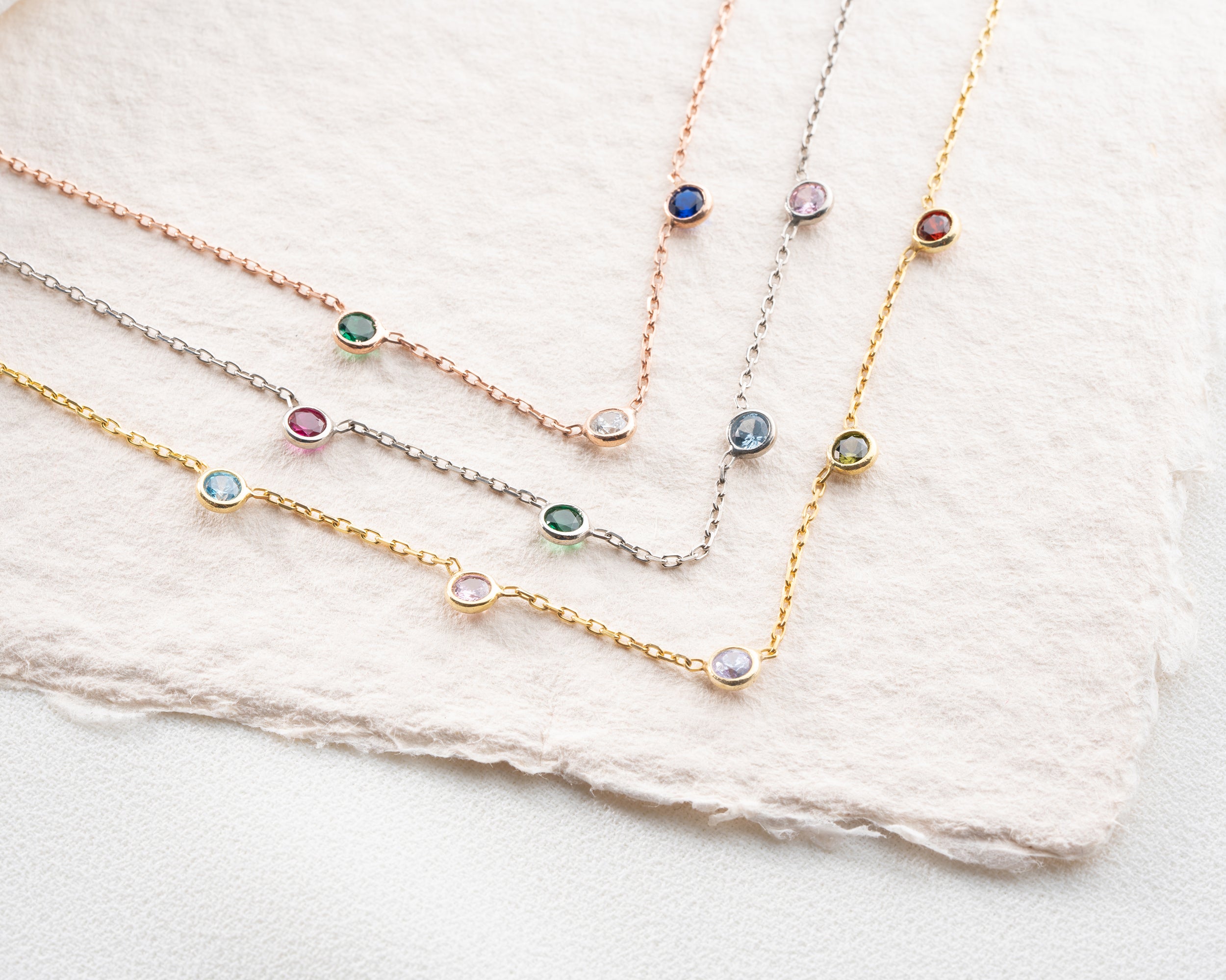 Minimalist Family Birthstone Station Necklace