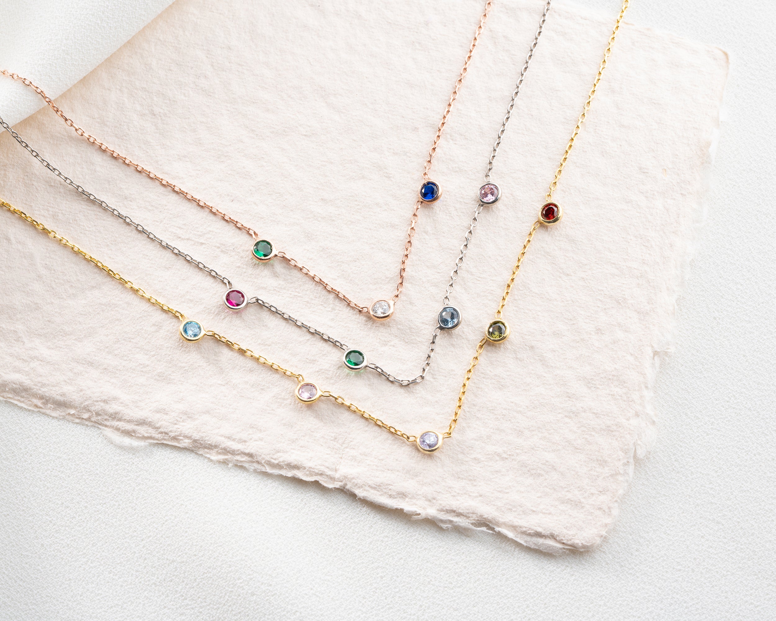 Minimalist Family Birthstone Station Necklace