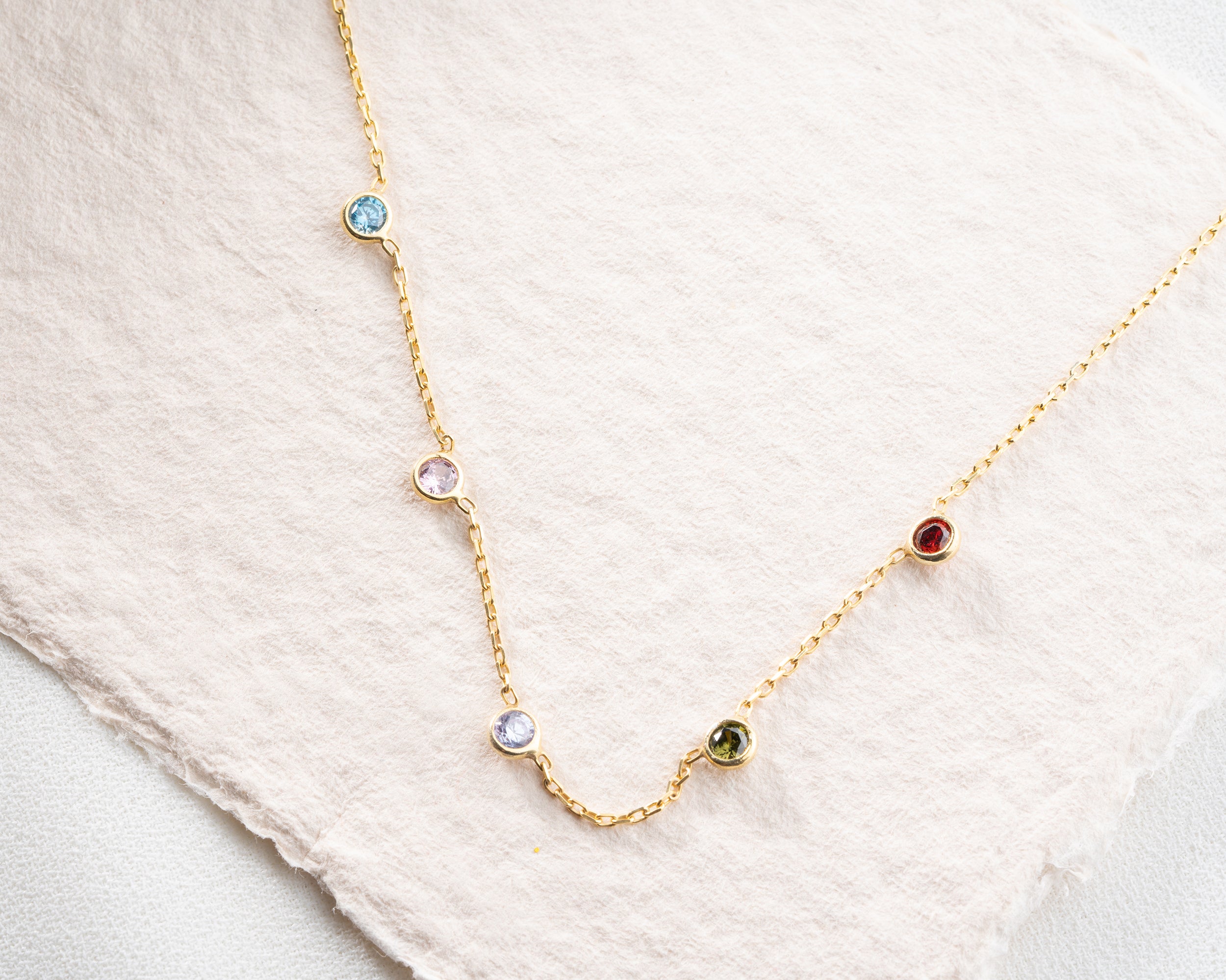 Minimalist Family Birthstone Station Necklace