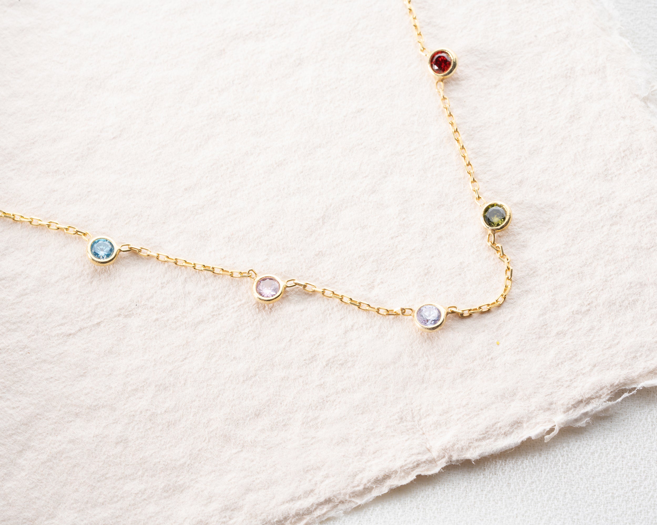 Minimalist Family Birthstone Station Necklace