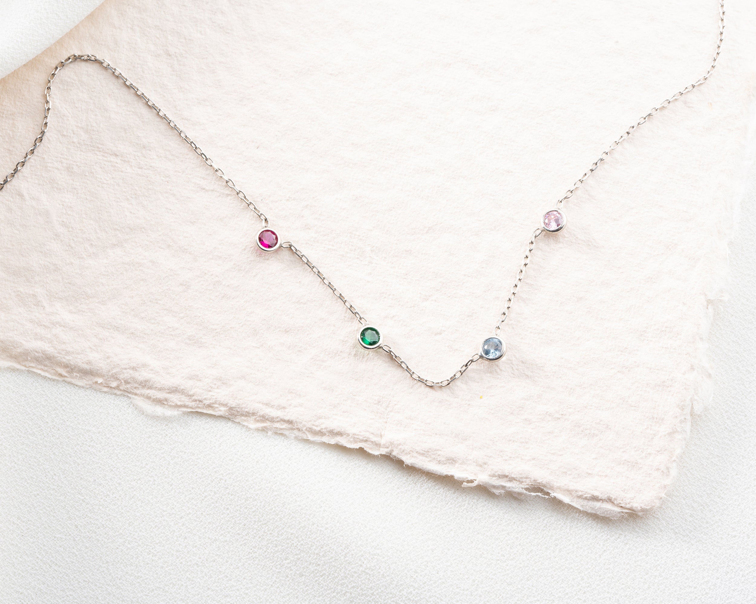 Minimalist Family Birthstone Station Necklace