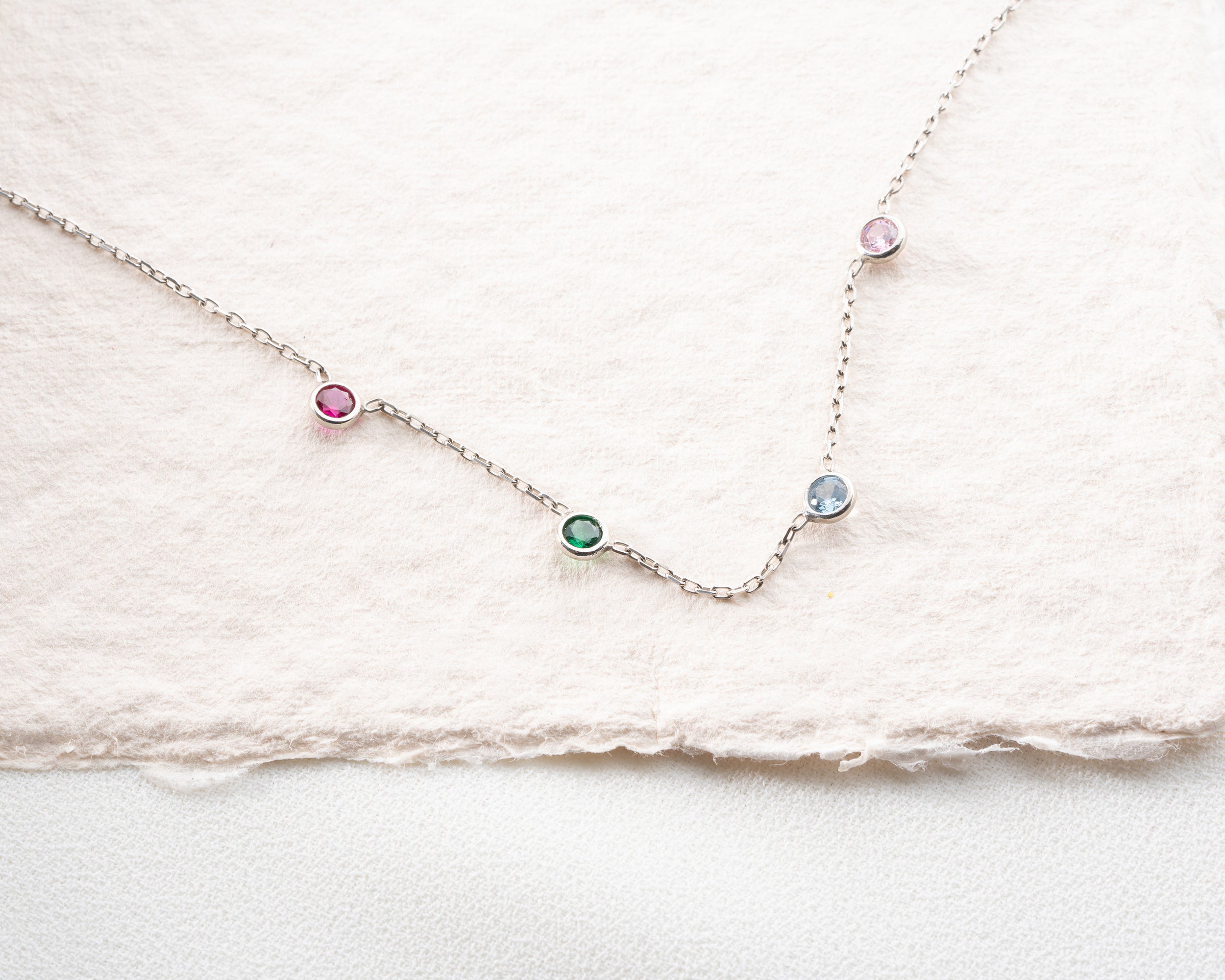 Minimalist Family Birthstone Station Necklace