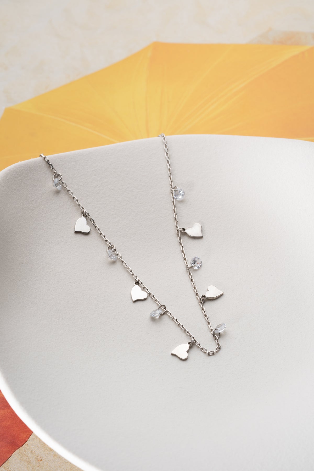 Heart Charm Crystal Anklet in Silver