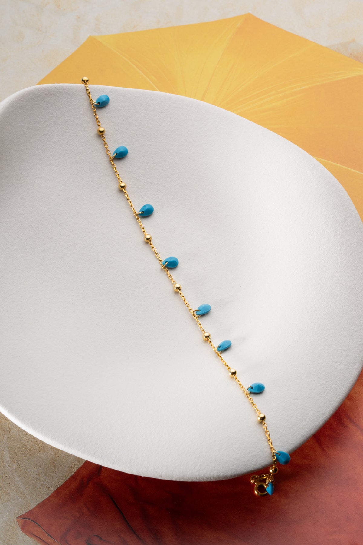 Turquoise Drop Charm Anklet in Gold