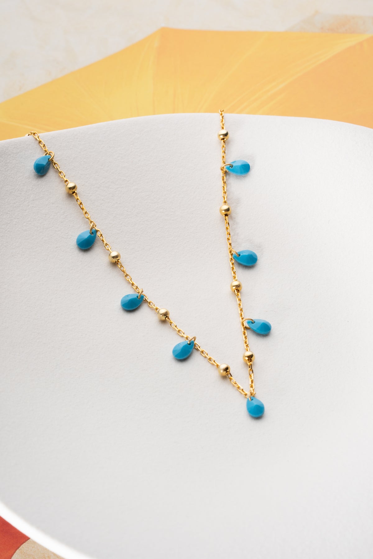 Turquoise Drop Charm Anklet in Gold