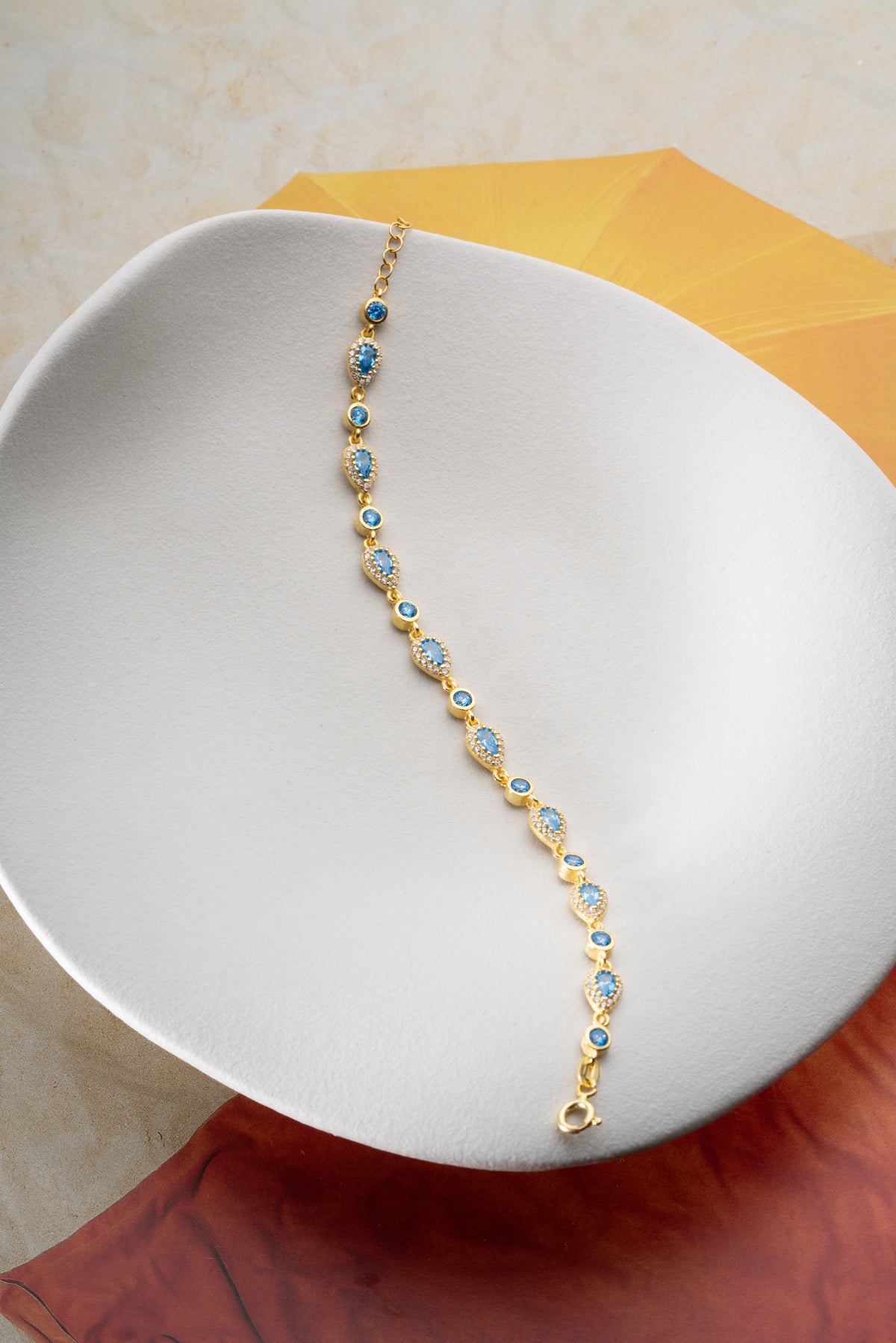Blue Stone Teardrop Halo Bracelet