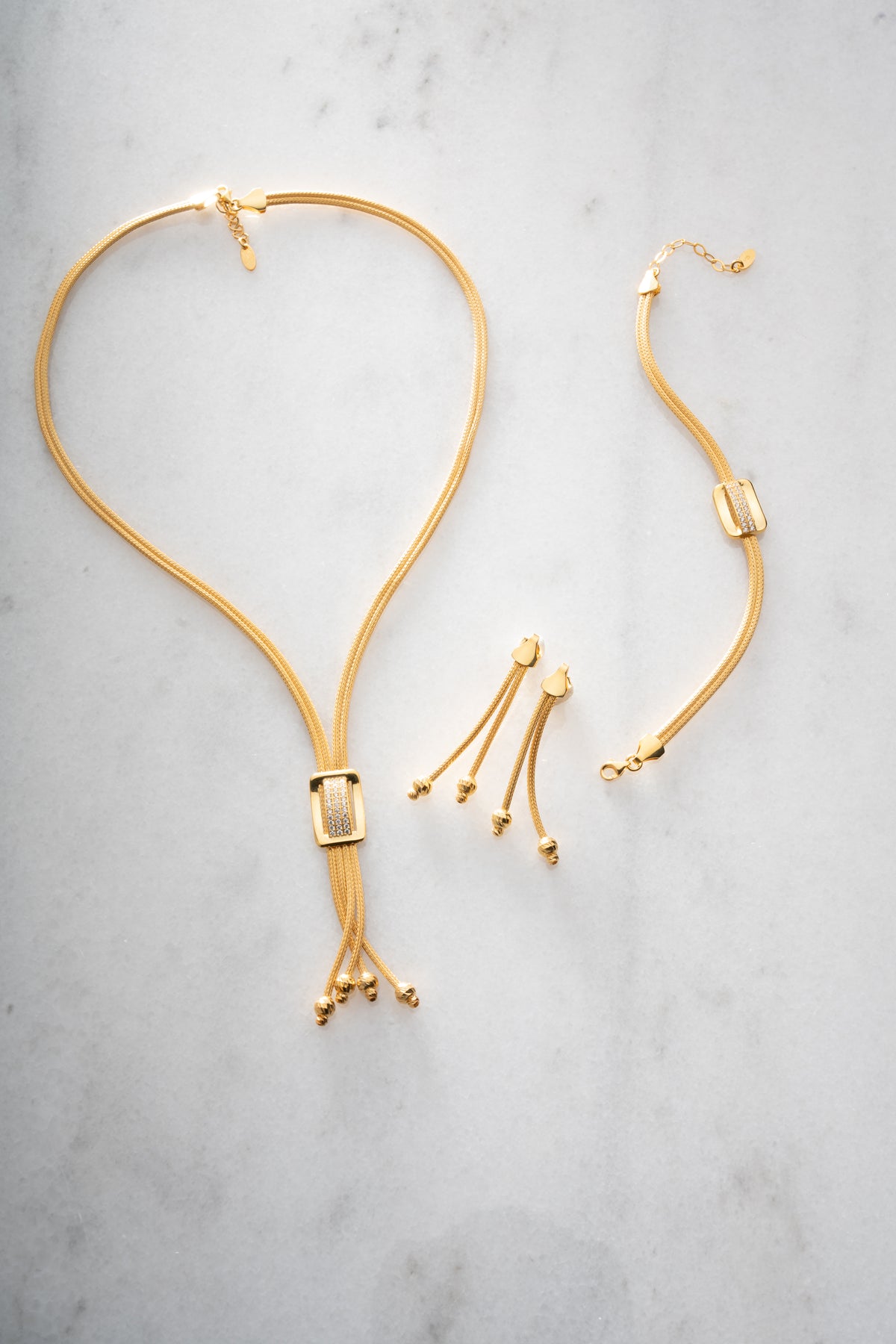 Woven Gold Chain Tassel Jewelry Set