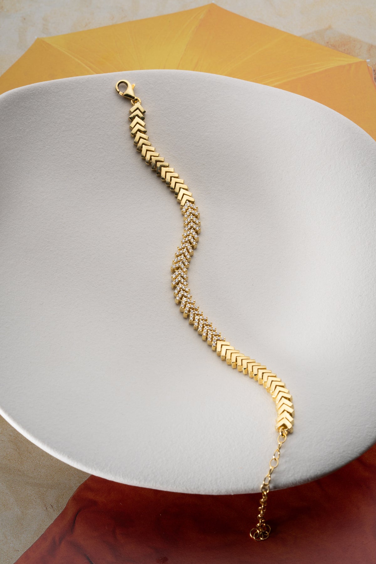 Pave Chevron Link Bracelet in Gold