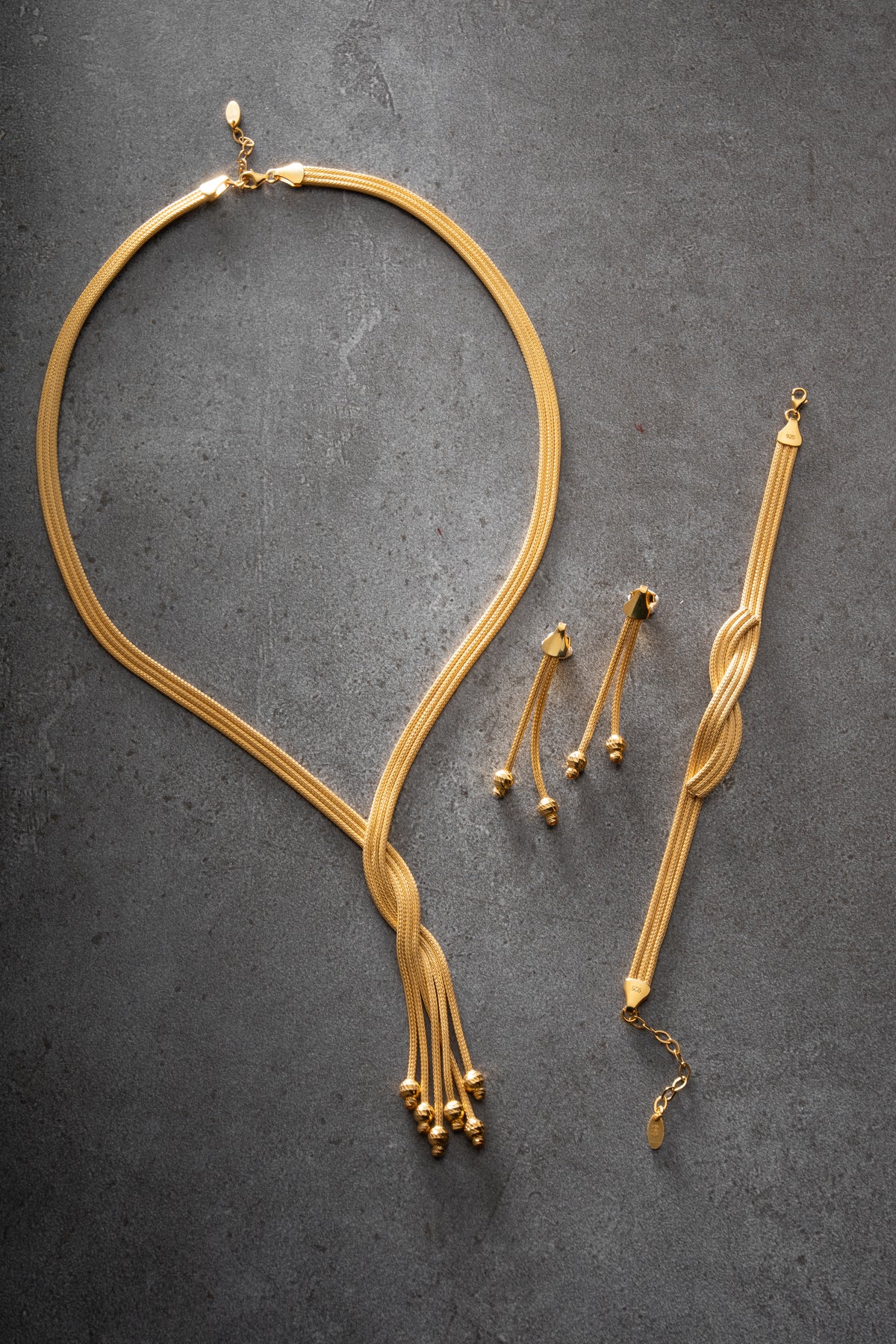 Woven Gold Knot Tassel Jewelry Set