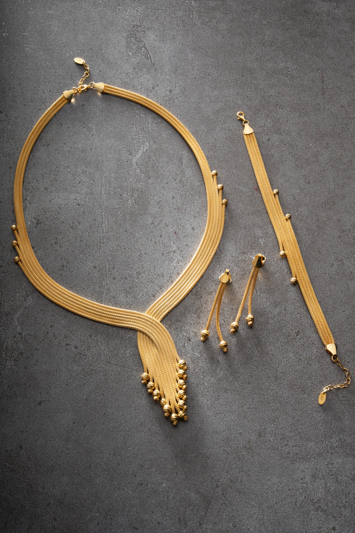 Woven Gold Tassel Jewelry Set