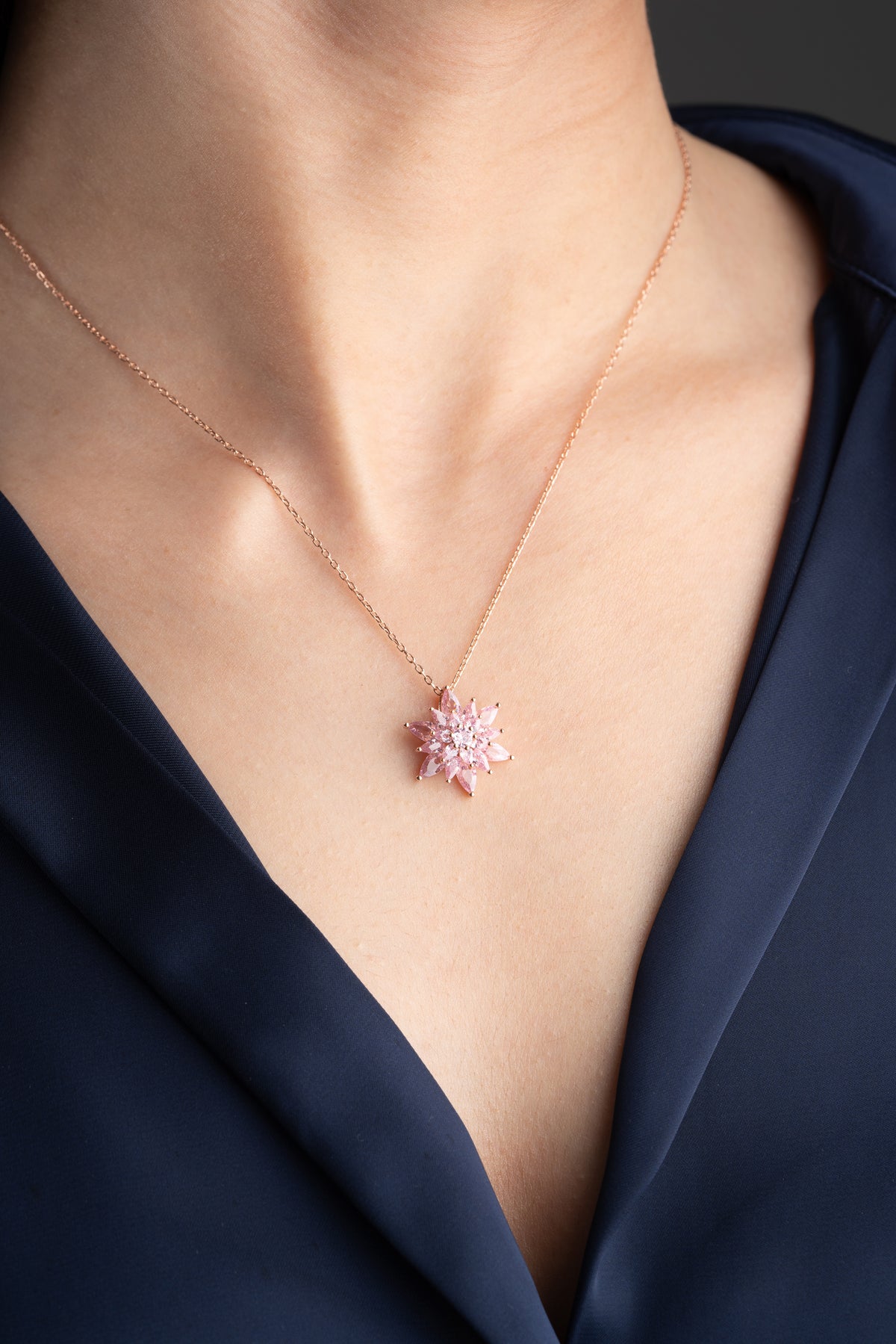Pink Lotus Flower Pendant Necklace