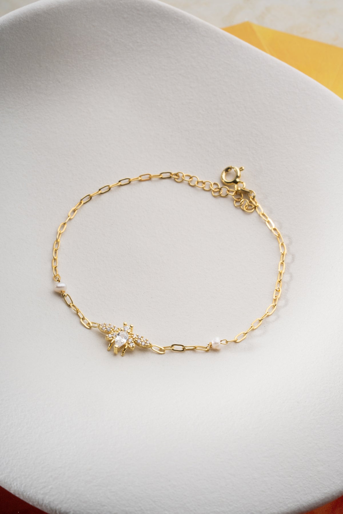 Pearl and Crystal Bee Charm Bracelet