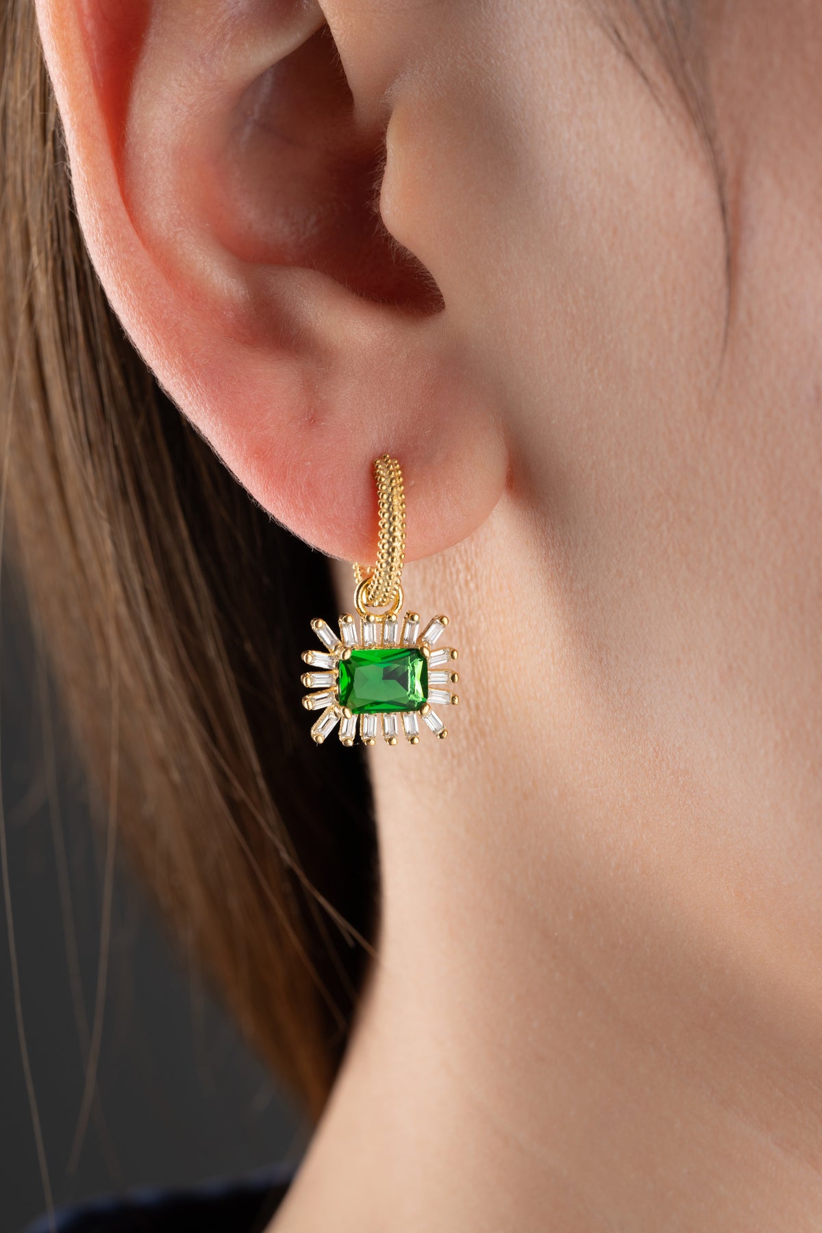 Emerald Sunburst Drop Earrings