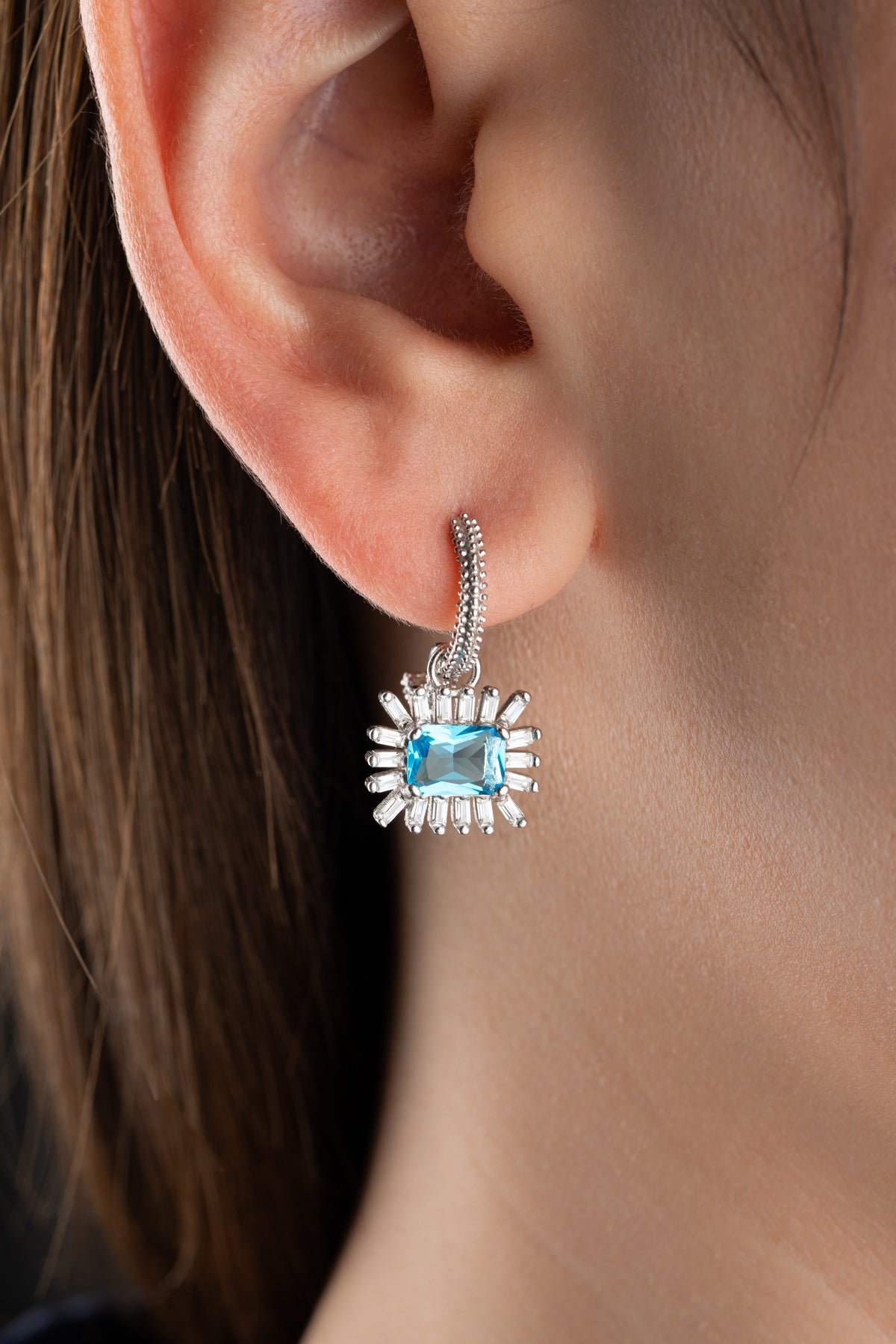 Aquamarine Sunburst Drop Earrings