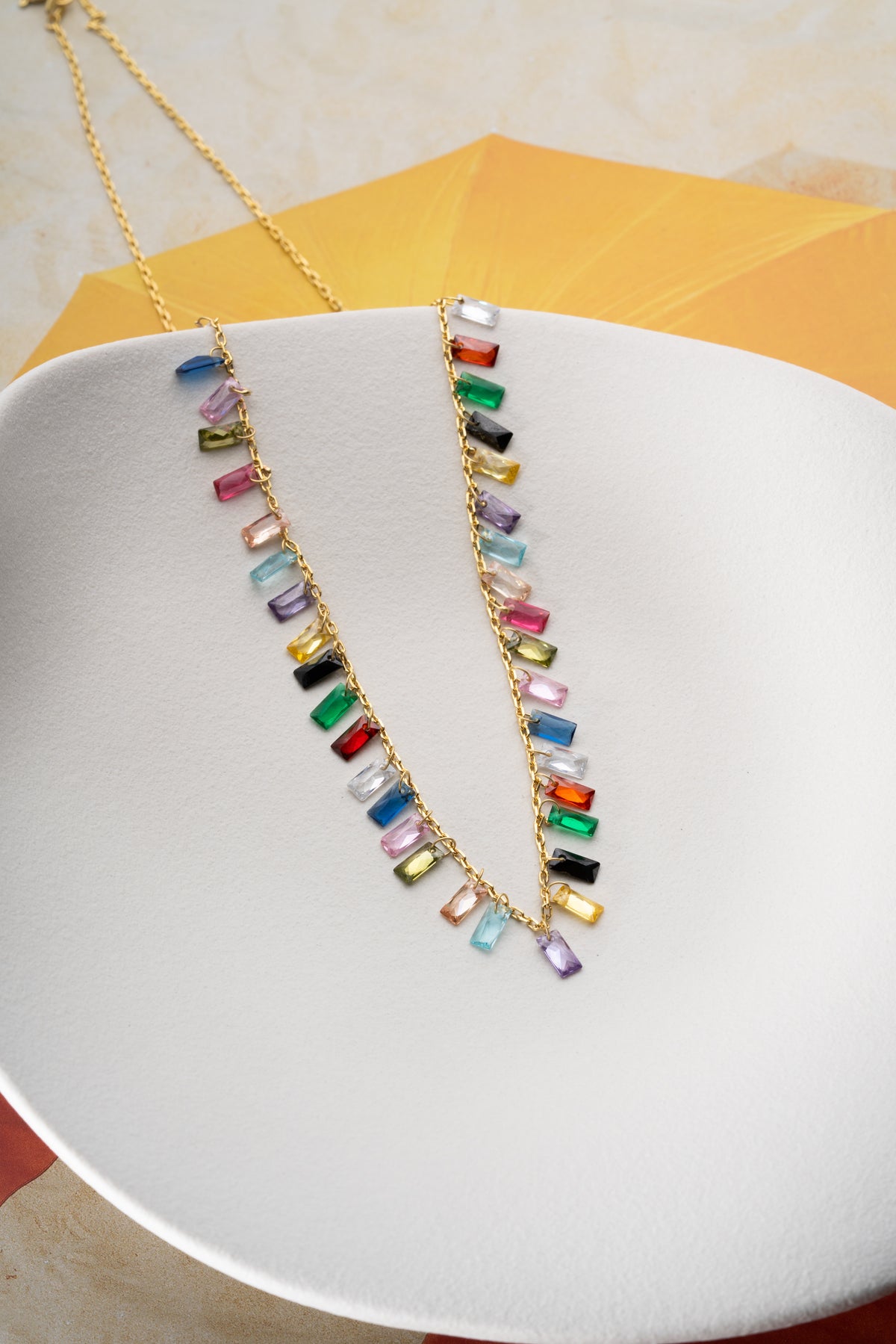 Rainbow Crystal Fringe Necklace