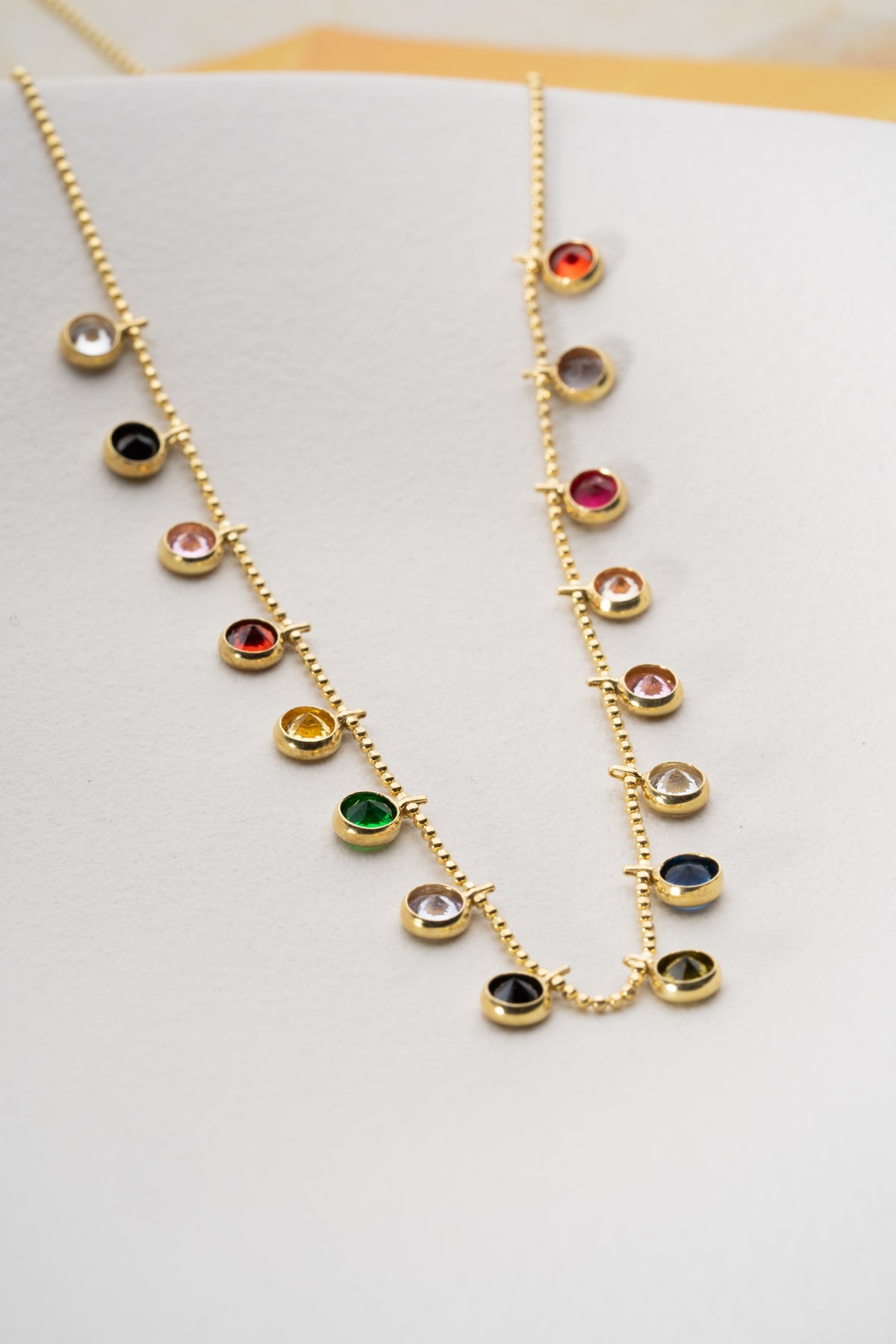 Rainbow Gemstone Station Necklace in Gold