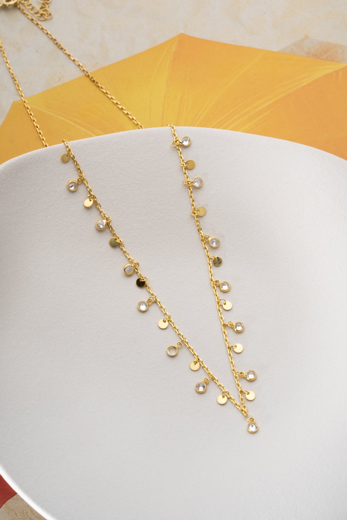 Dangling Crystal Disc Charm Necklace