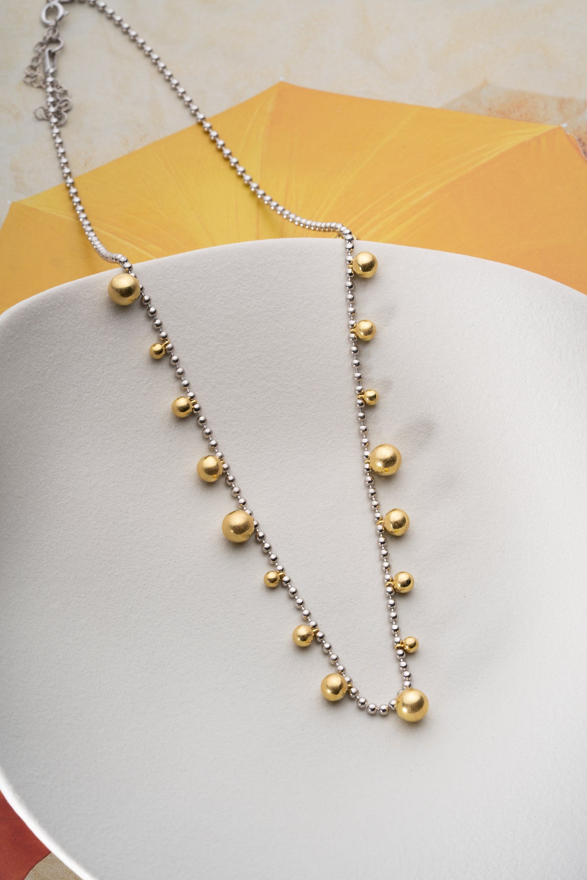 Two-Tone Gold Bead Drop Necklace