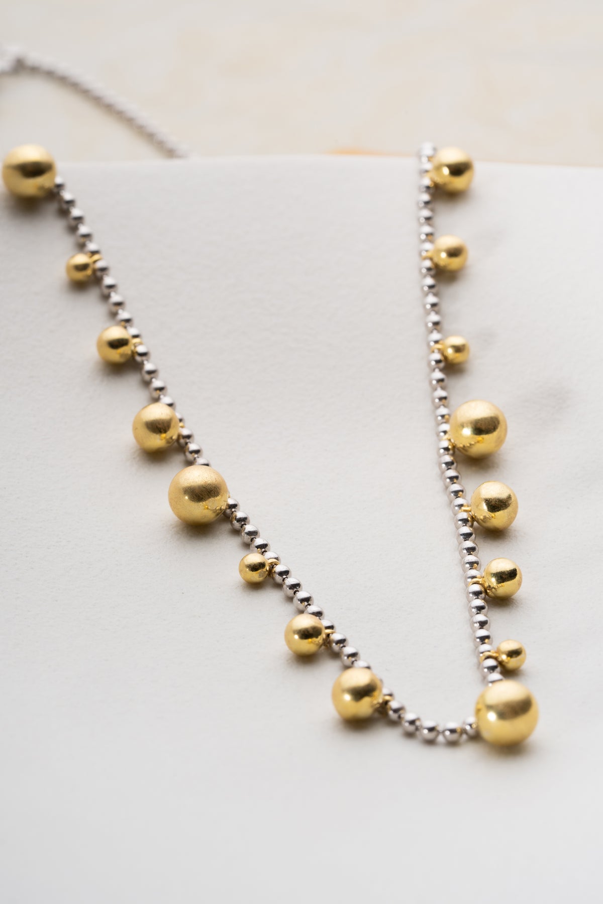 Two-Tone Gold Bead Drop Necklace