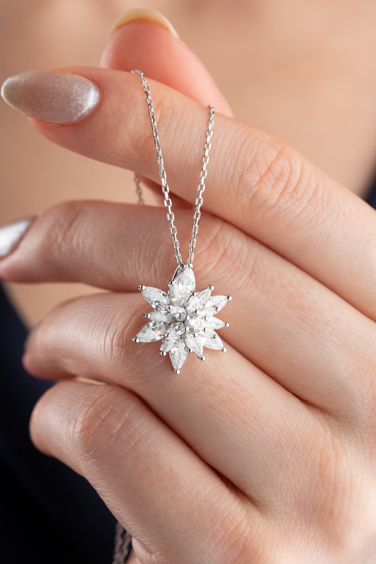 Crystal Lotus Flower Pendant Necklace