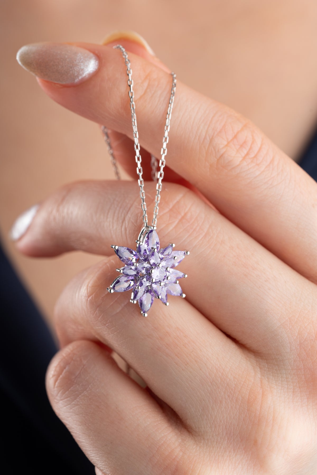 Purple Lotus Flower Pendant Necklace