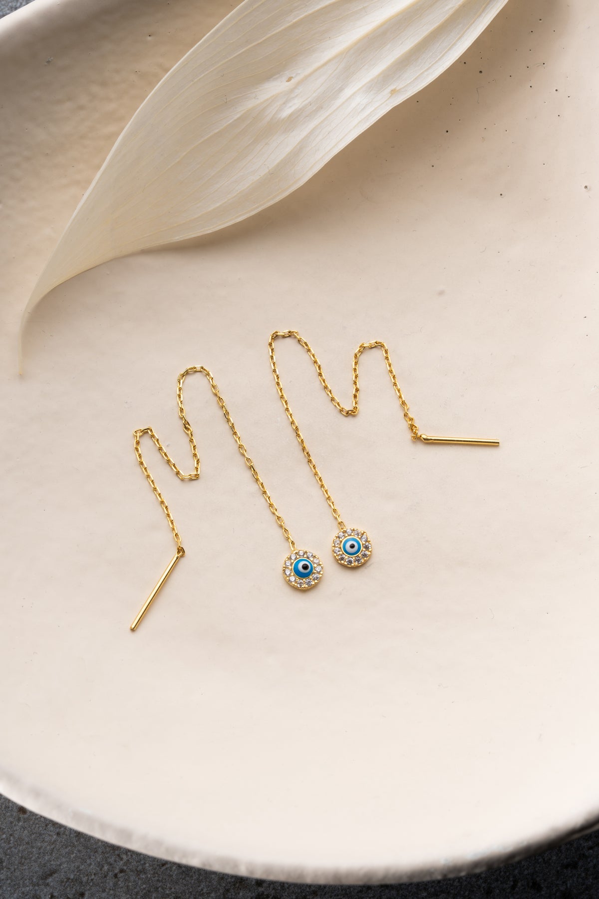 Evil Eye Threader Earrings in Gold