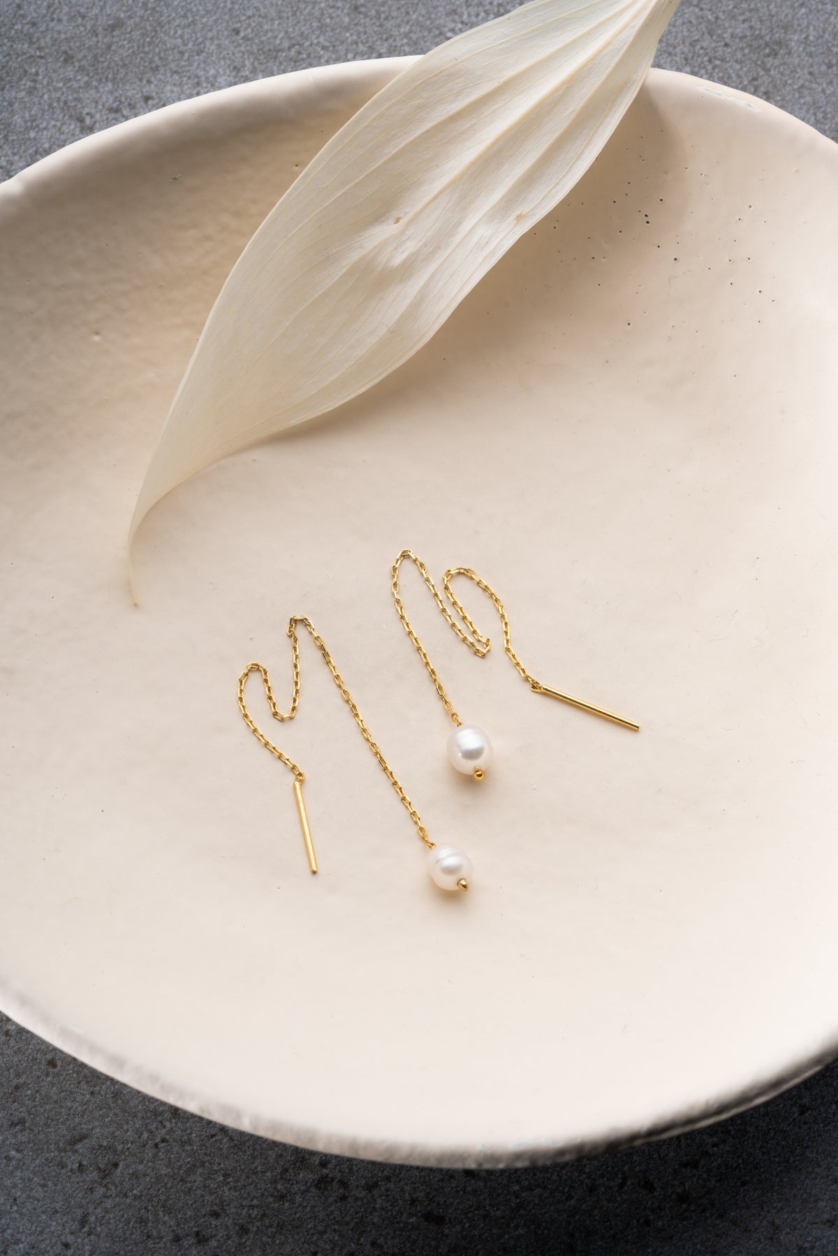 Pearl Drop Threader Earrings in Gold