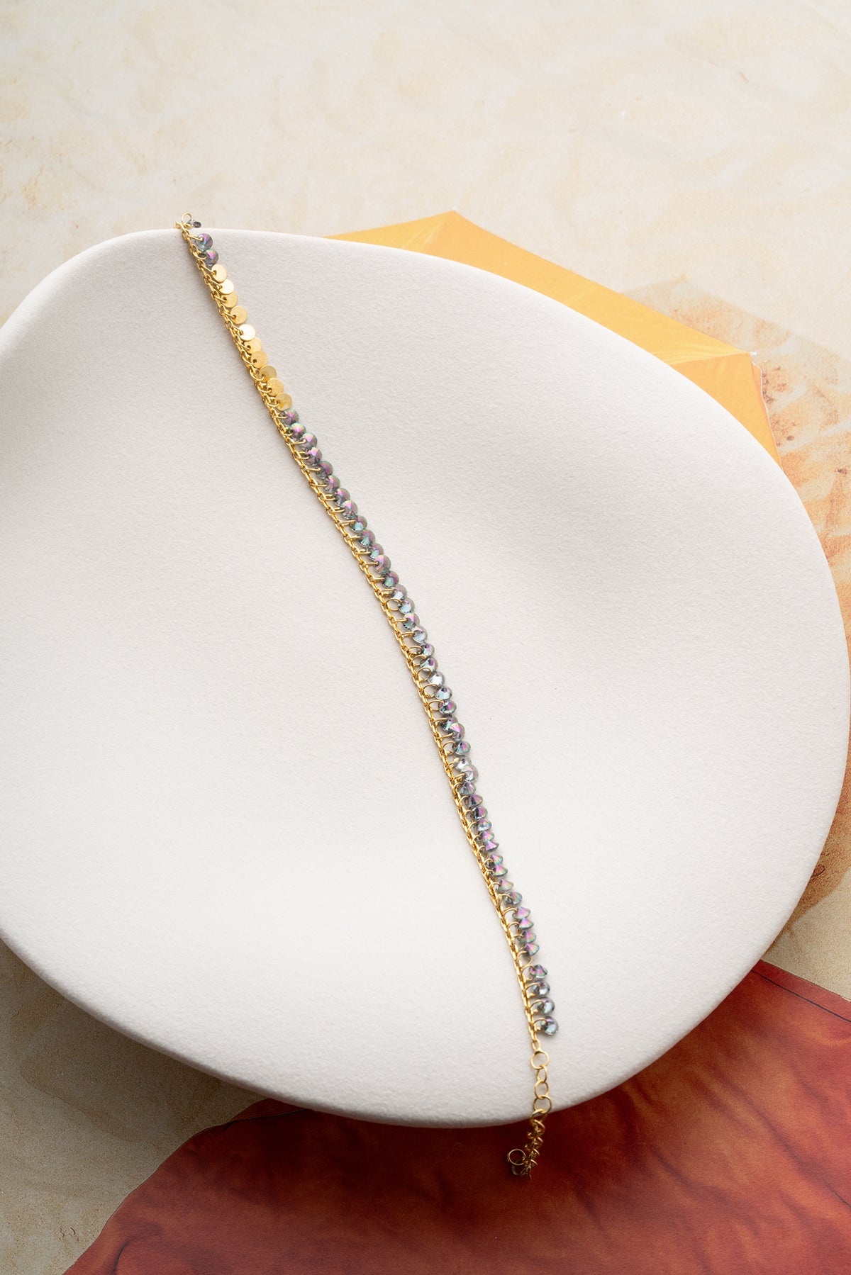 Iridescent Crystal Fringe Anklet in Gold
