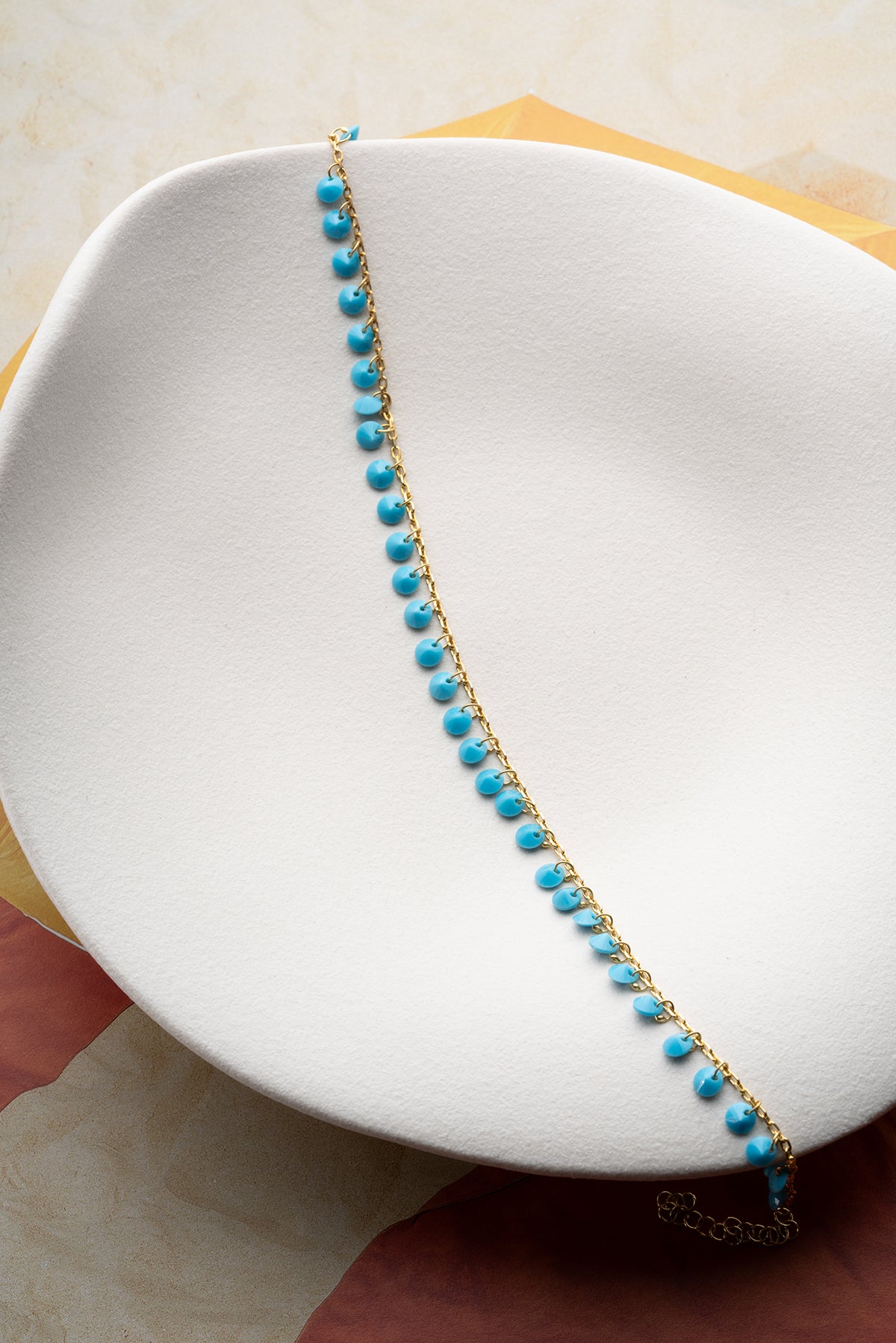 Turquoise Fringe Disc Anklet in Gold