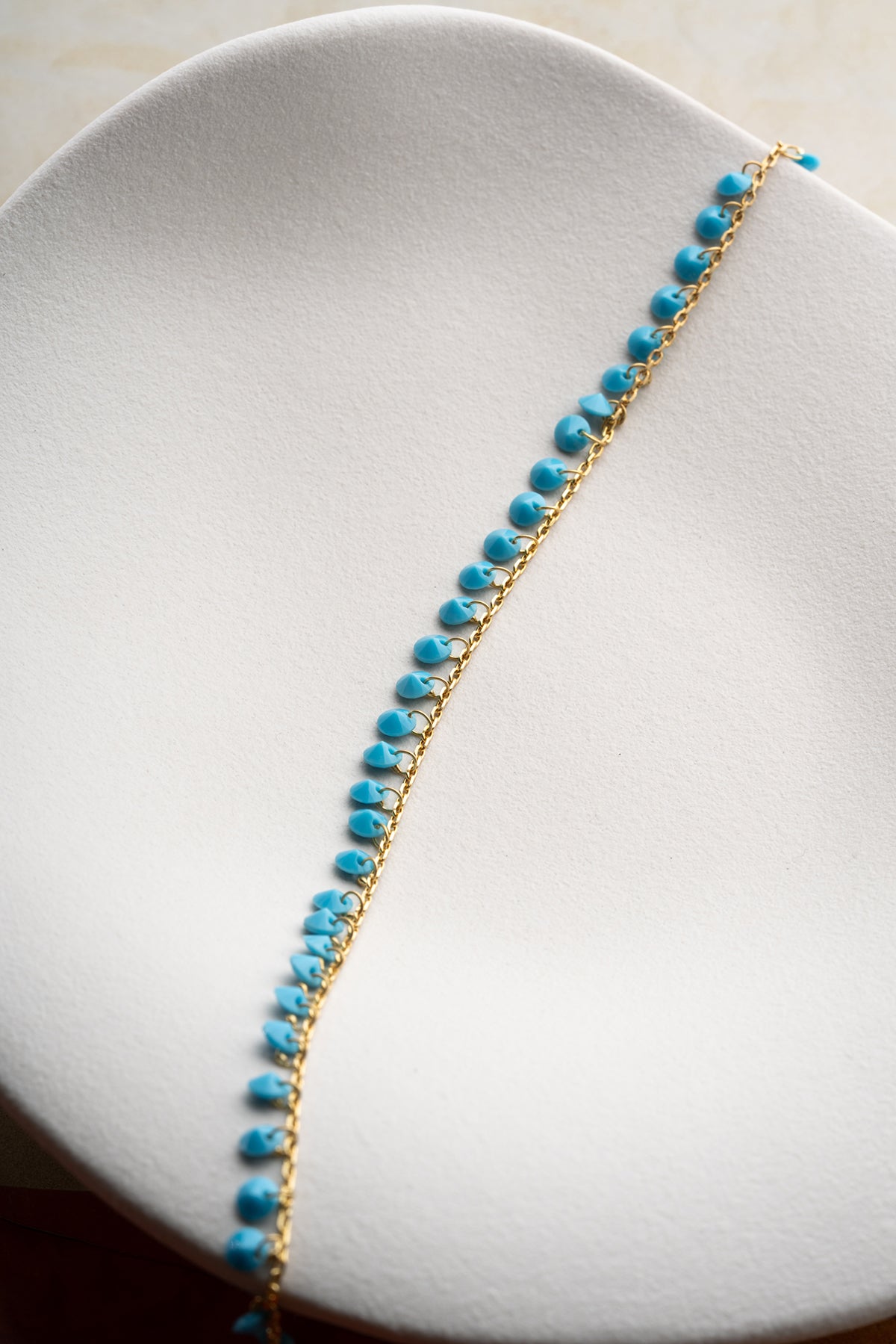 Turquoise Fringe Disc Anklet in Gold