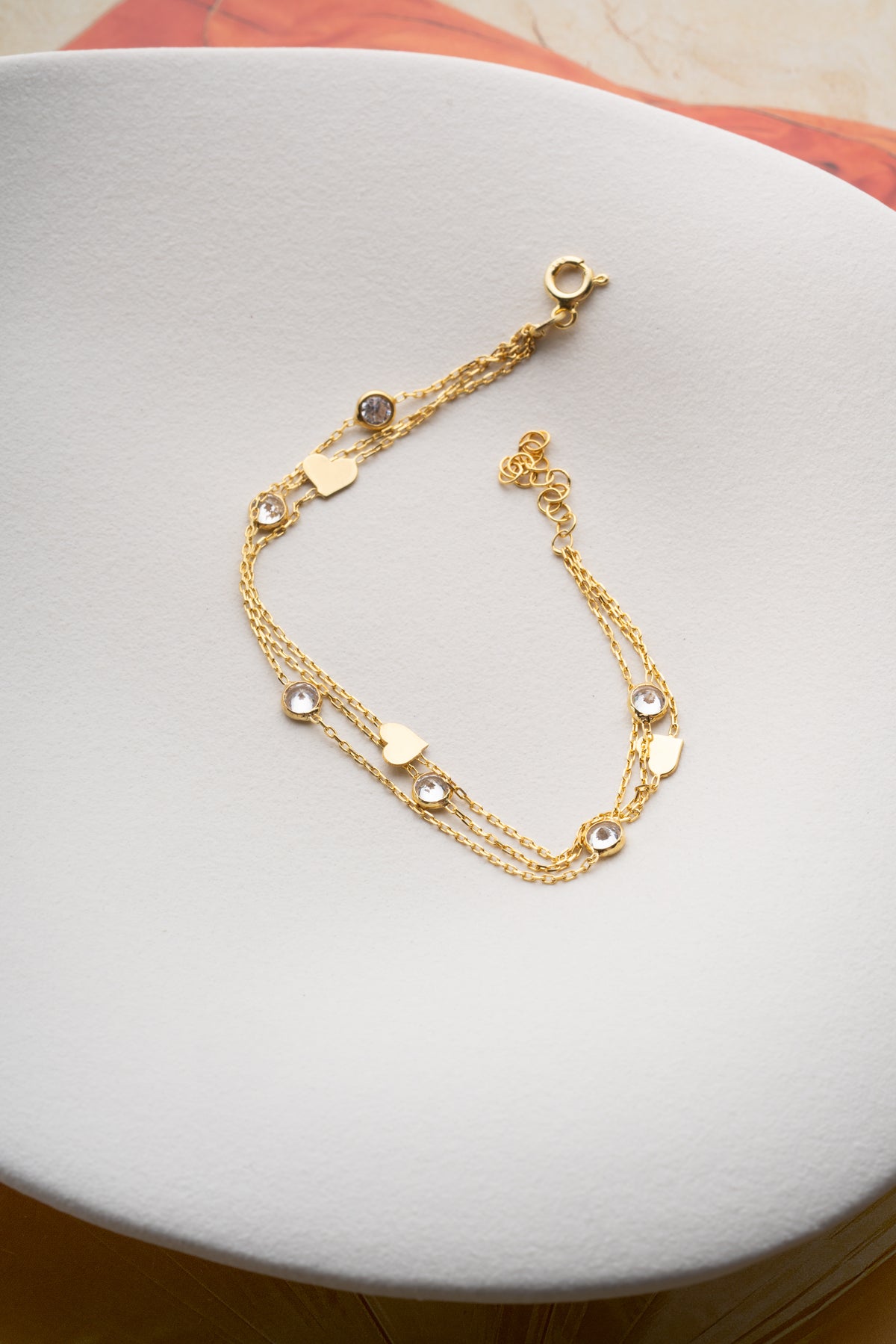 Triple Chain Heart Charm Bracelet