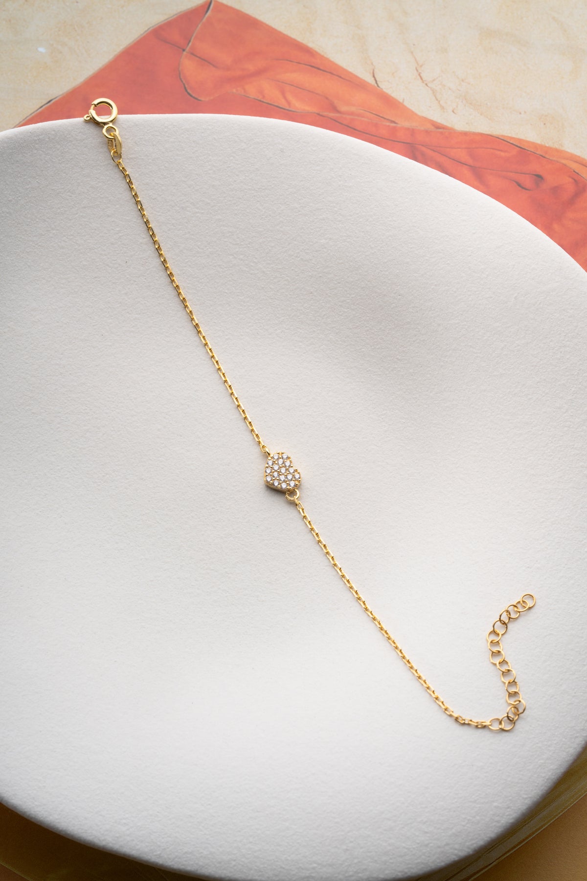 Pave Heart Charm Bracelet in Gold