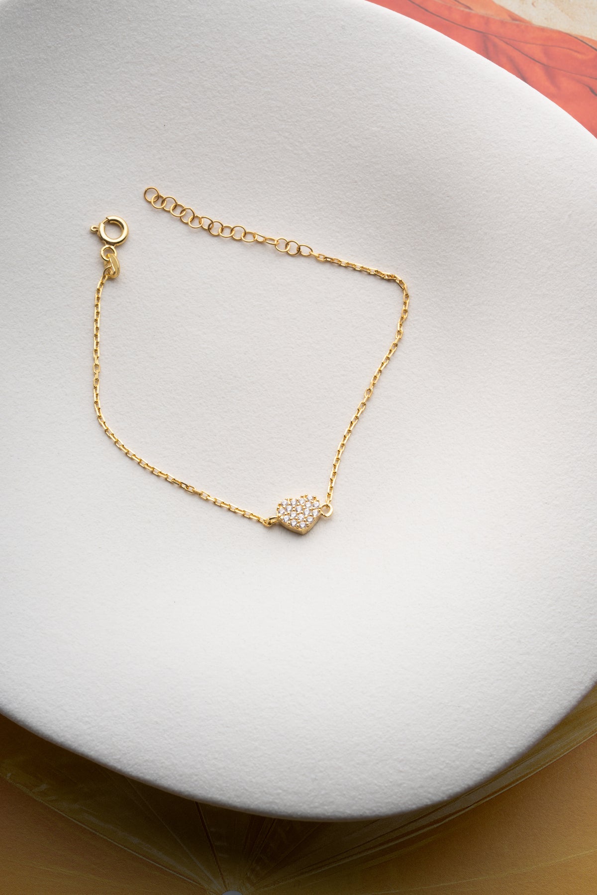Pave Heart Charm Bracelet in Gold