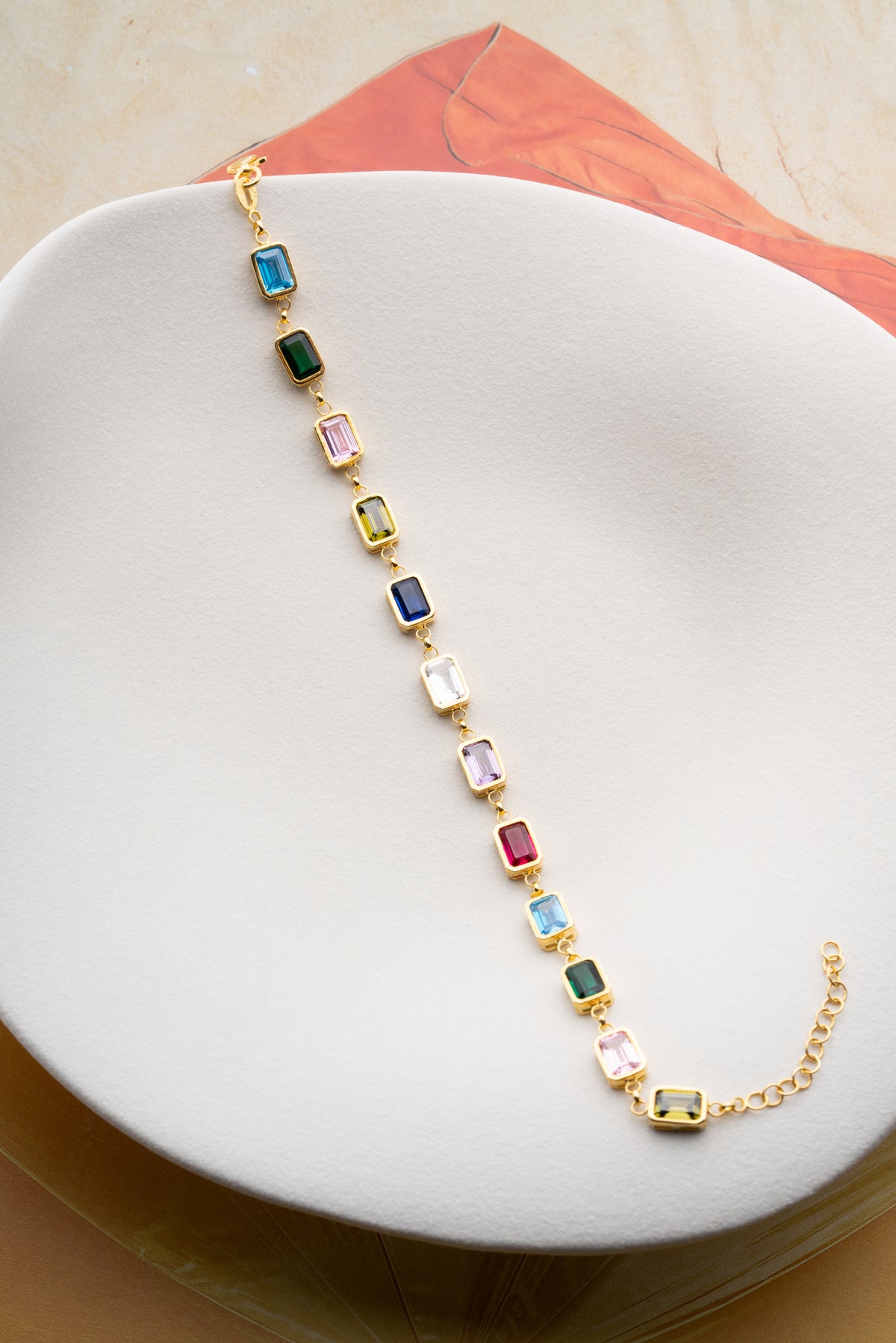 Multicolor Baguette Station Bracelet in Gold