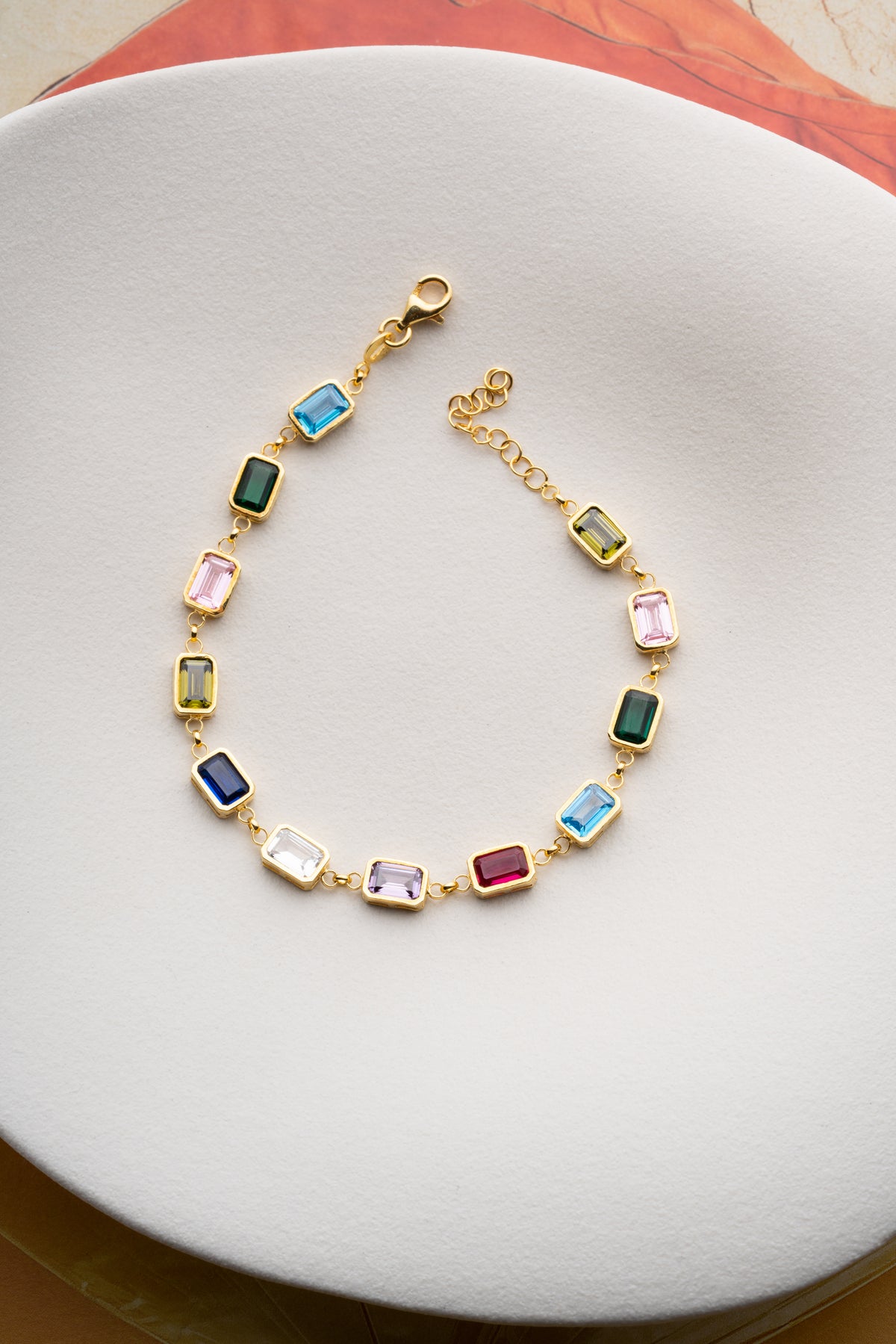 Multicolor Baguette Station Bracelet in Gold