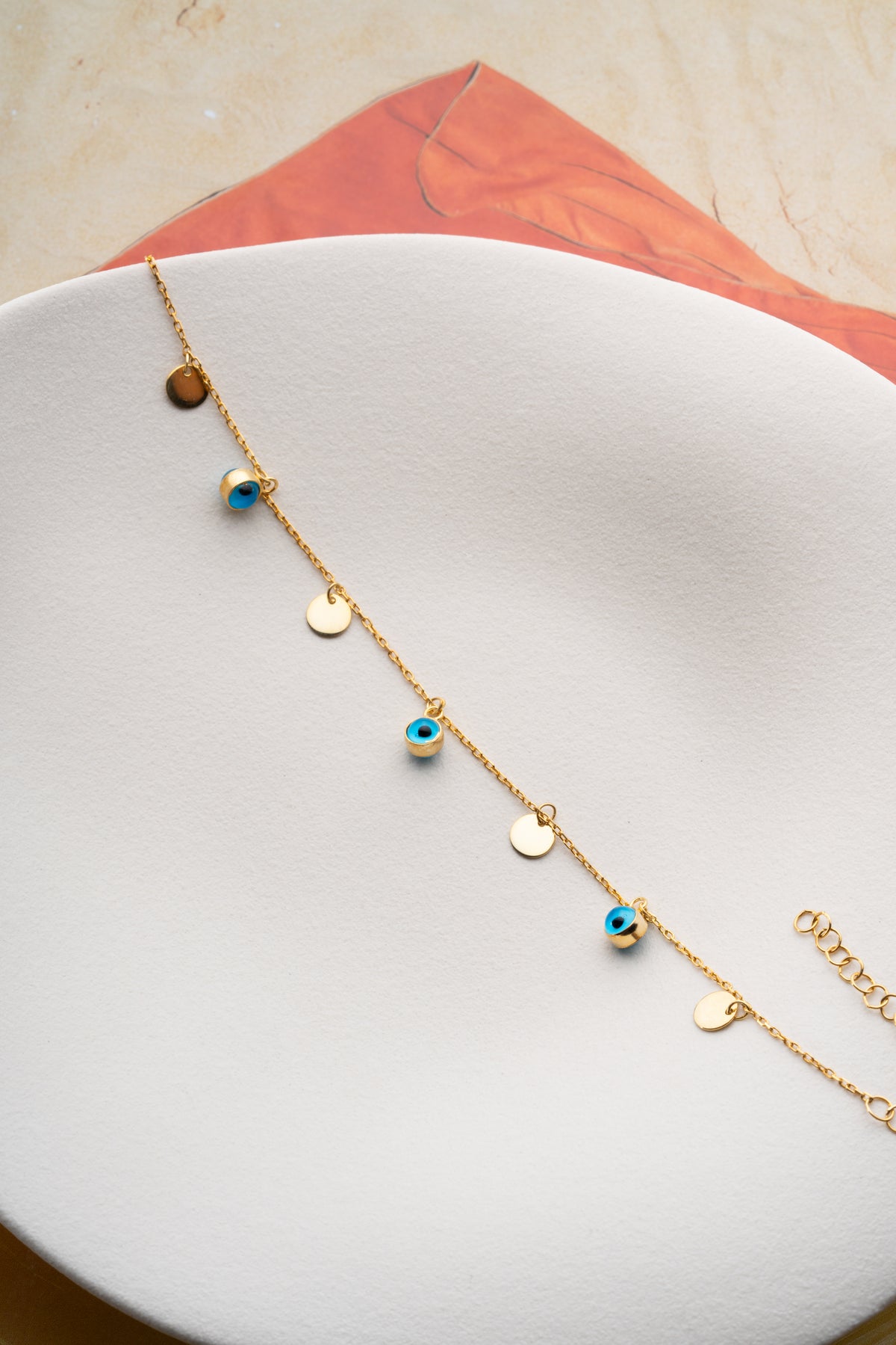 Evil Eye Coin Charm Bracelet in Gold